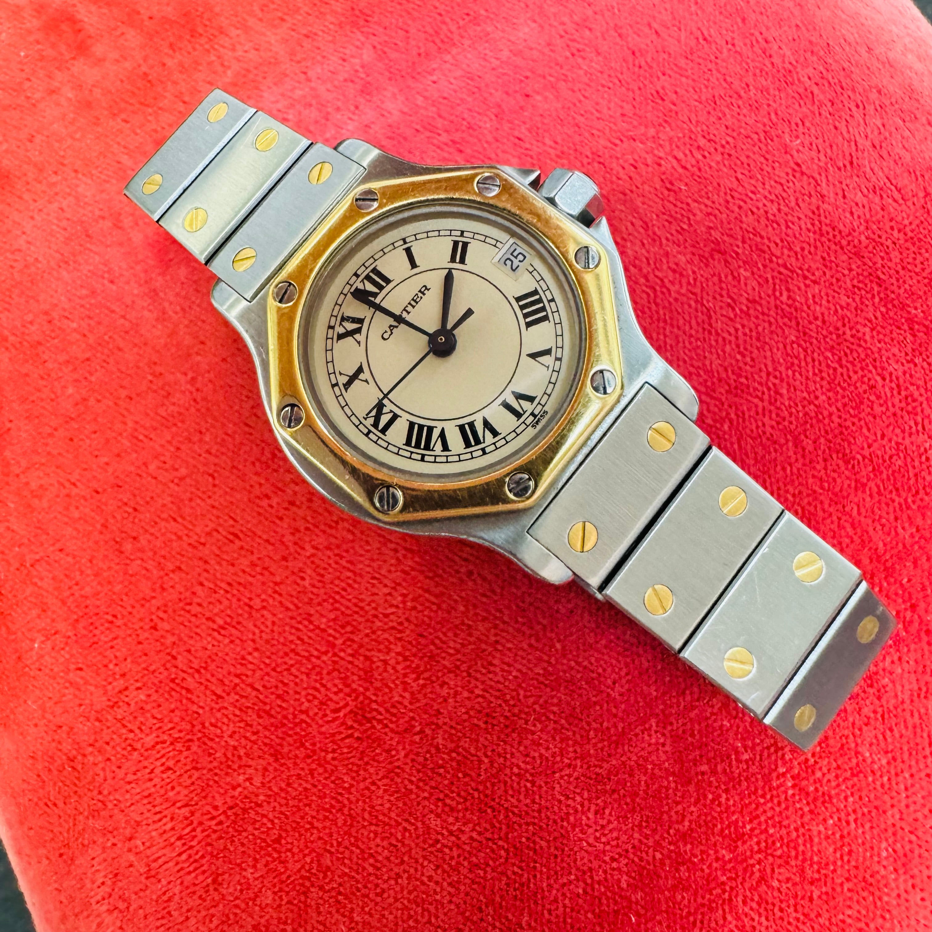 Cartier Octagon Santos Stainless Steel and 18K Yellow Gold Watch