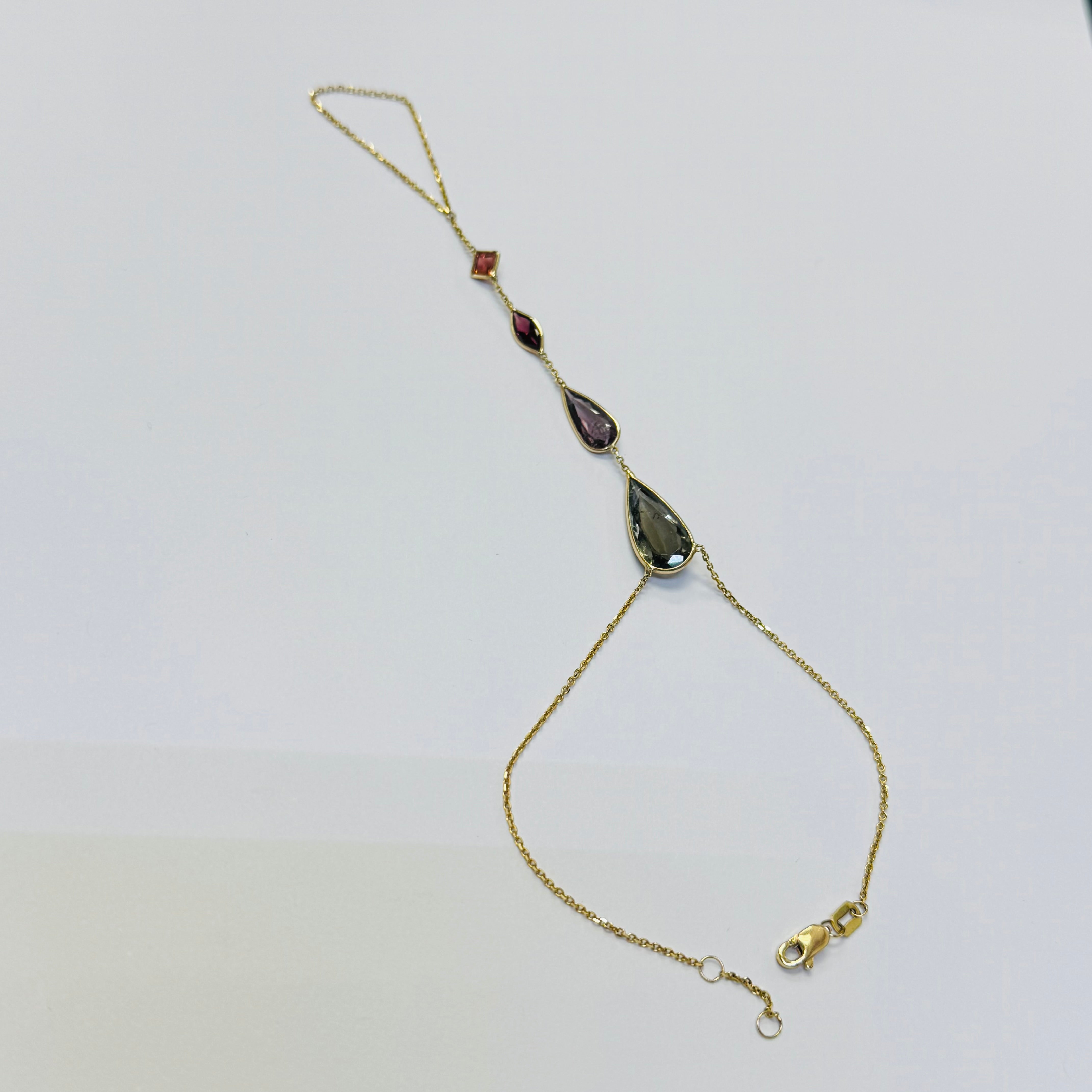 14K Yellow Gold Garnet Tourmaline Handchain