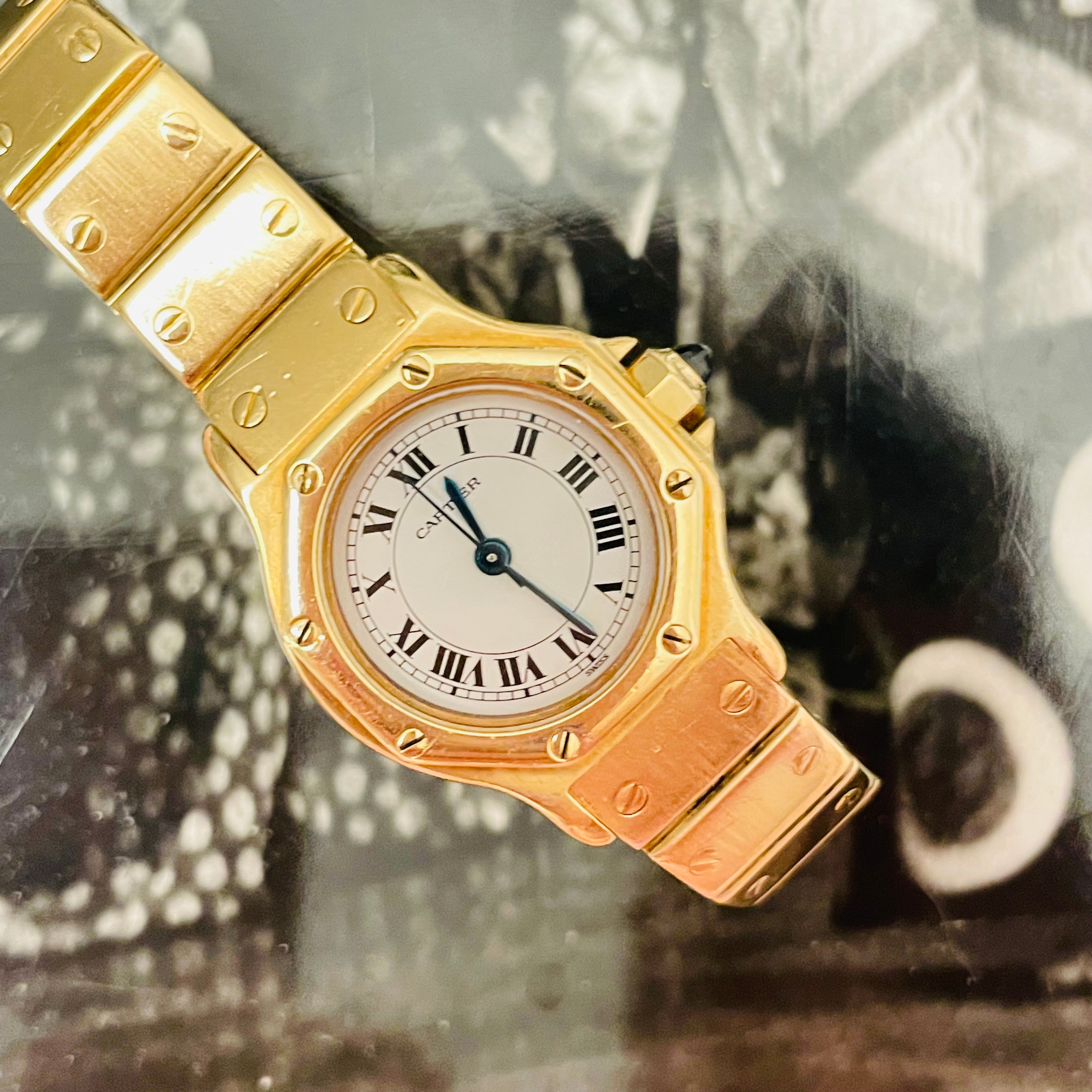 23MM Solid 18K Yellow Gold Cartier Octogon Santos Ladies Watch