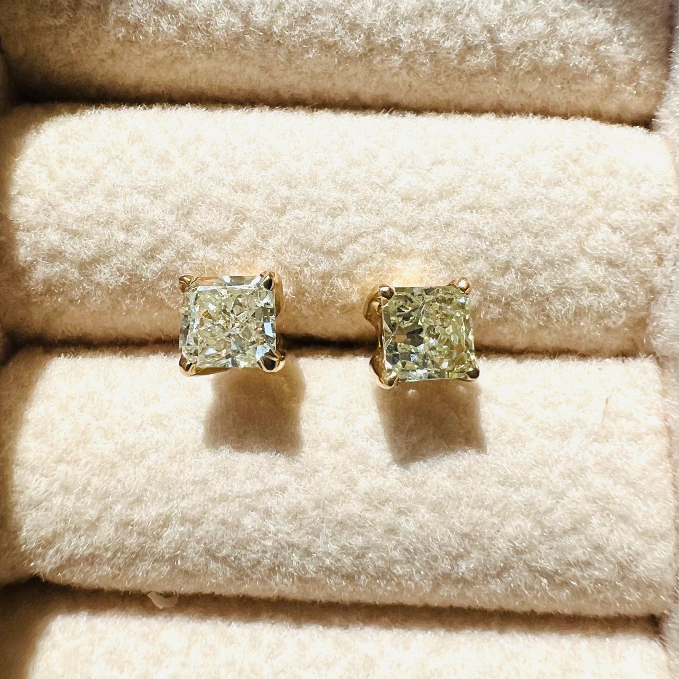 14K Yellow Gold Square Diamond Earring Studs