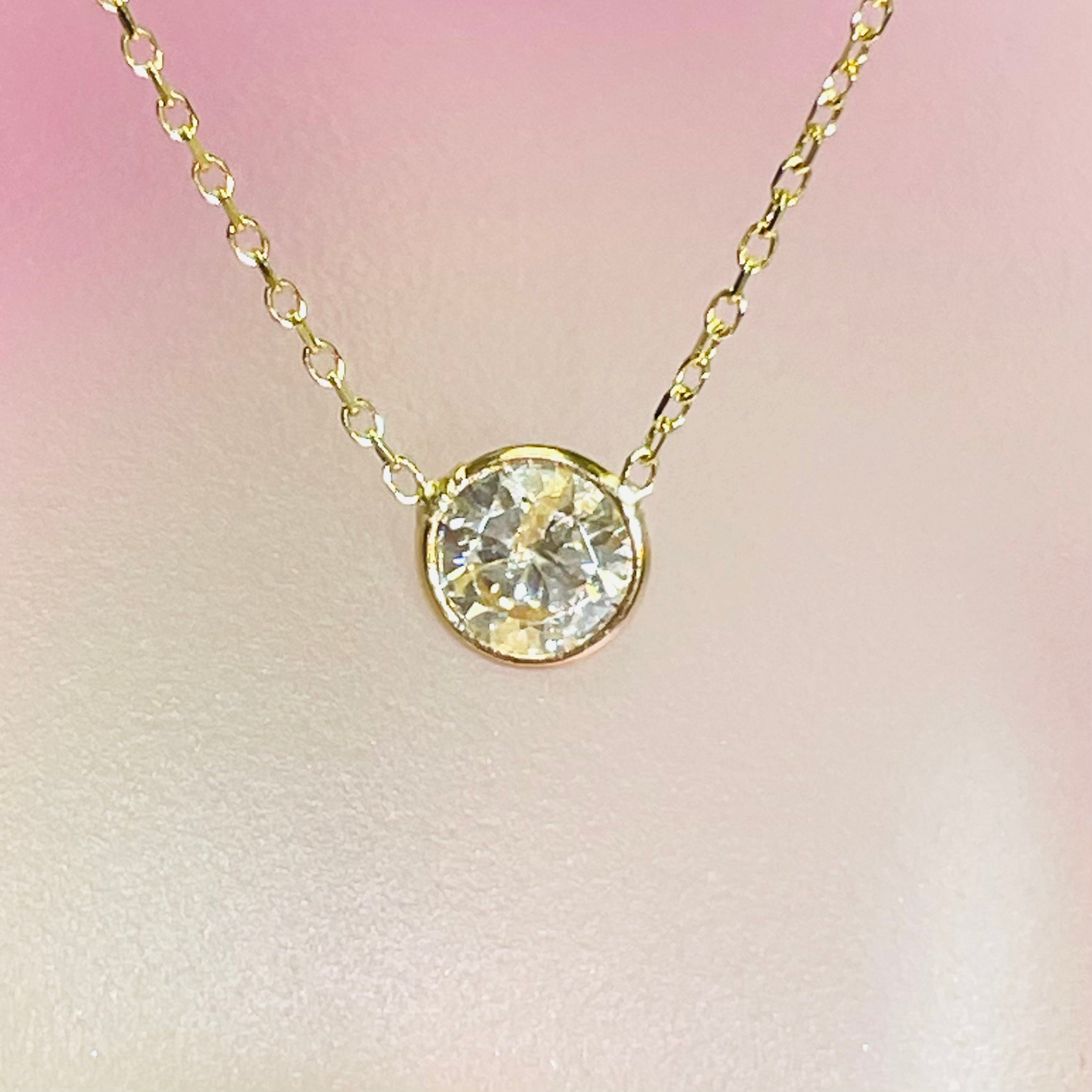 .56CT Natural Round Diamond 14K Yellow Gold Solitaire Necklace 16"