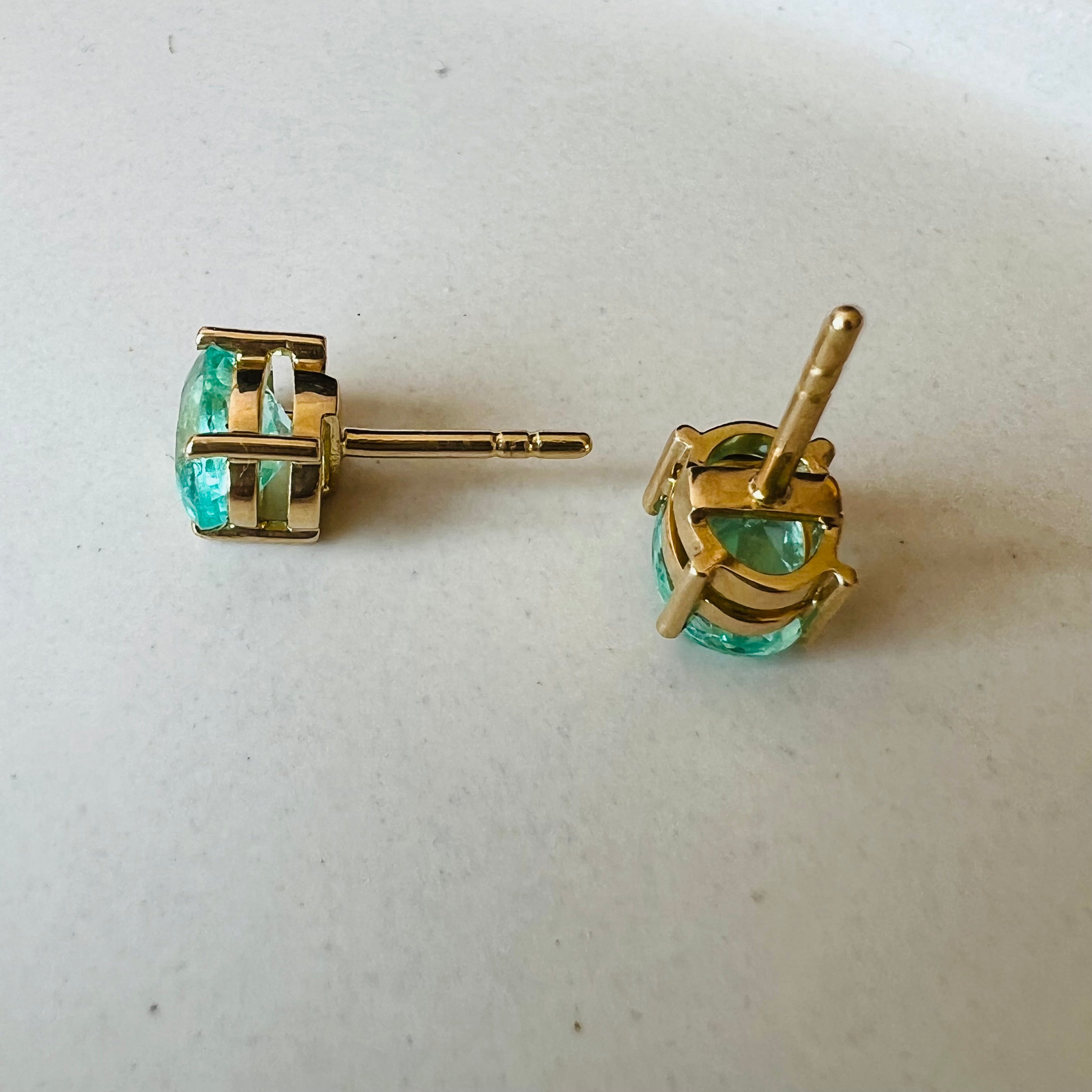 Colombian Emerald 14K Yellow Gold Stud Earrings