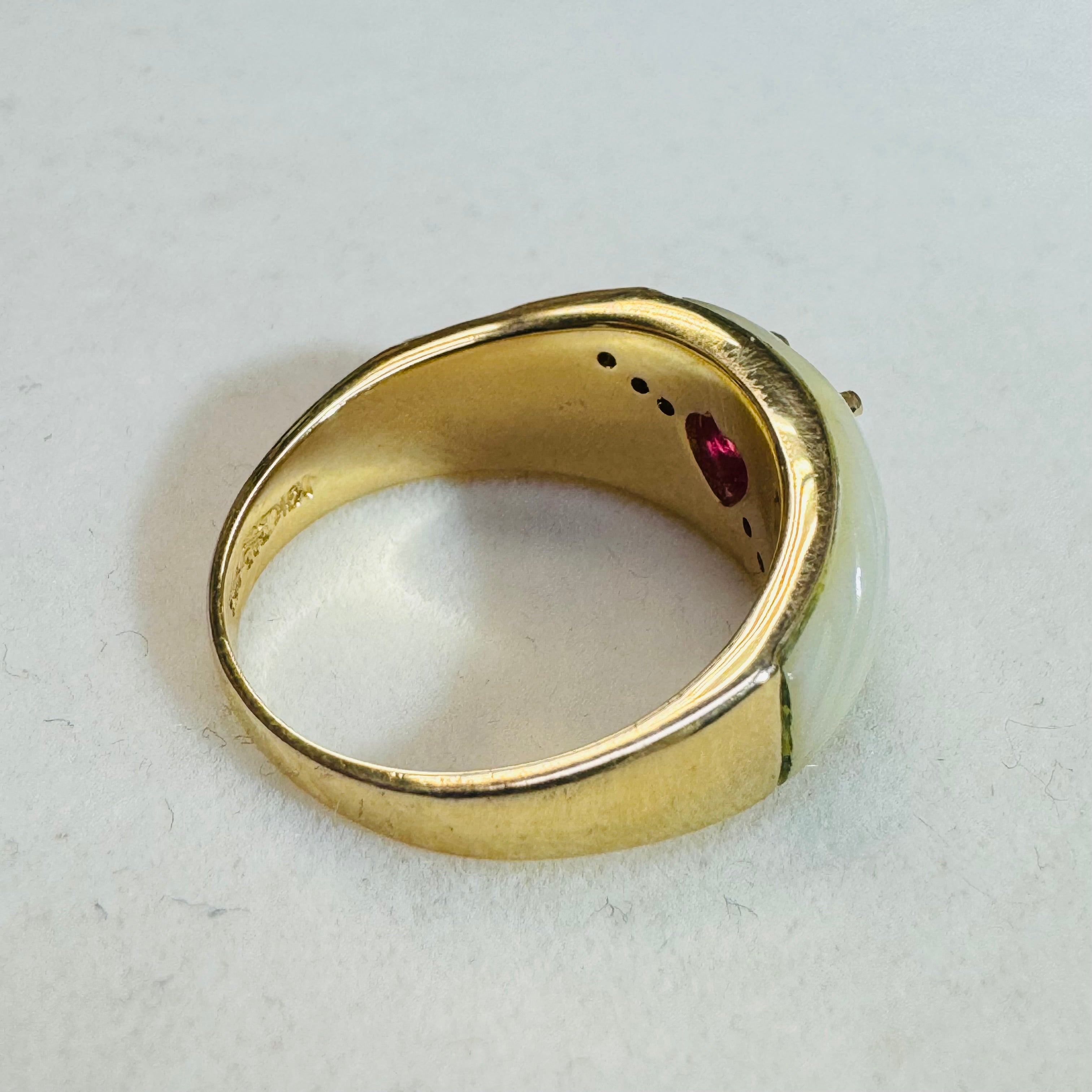 14k Yellow Gold Diamond Mother of Pearl and Ruby Heart Ring Size 7