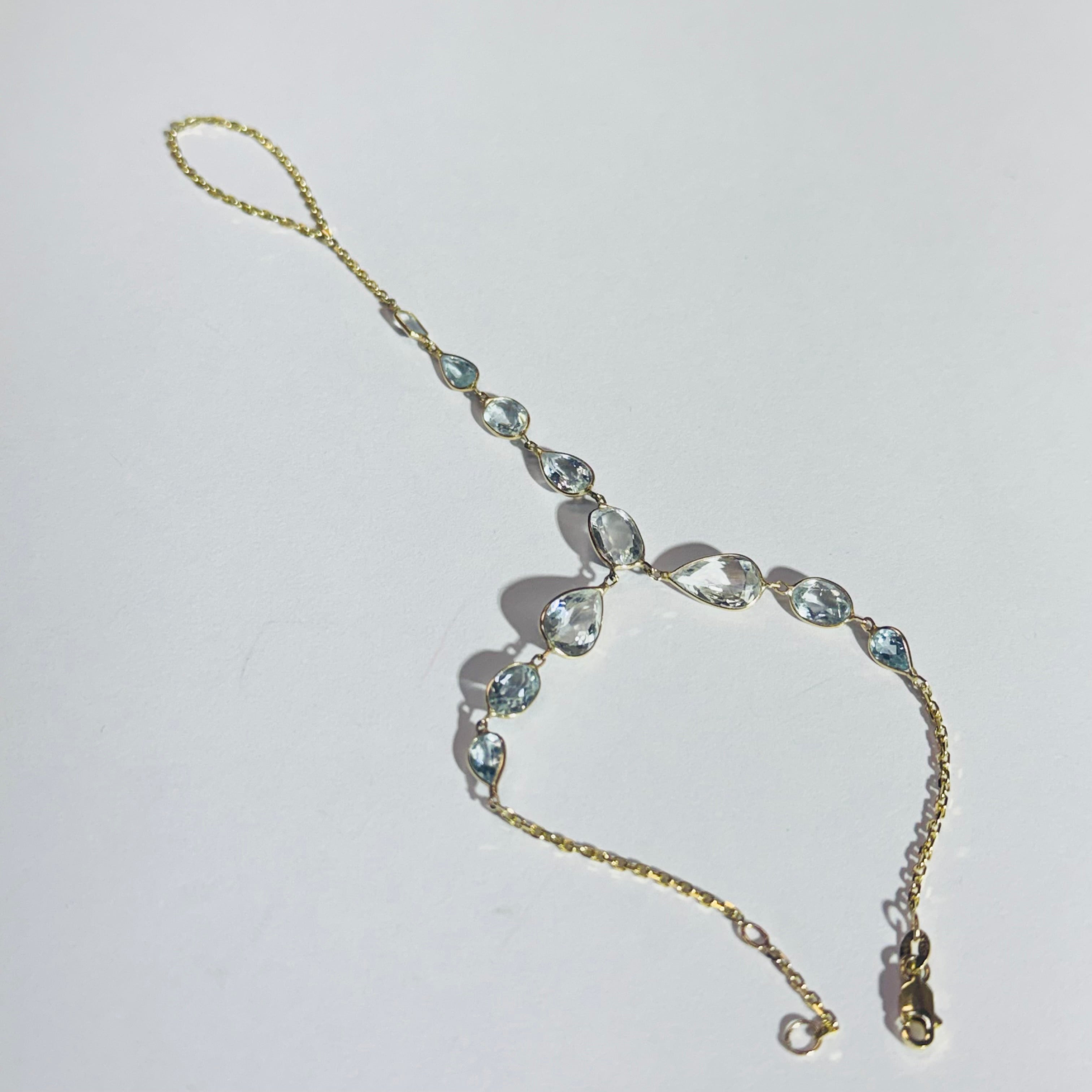 14K Yellow Gold Aquamarine Handchain