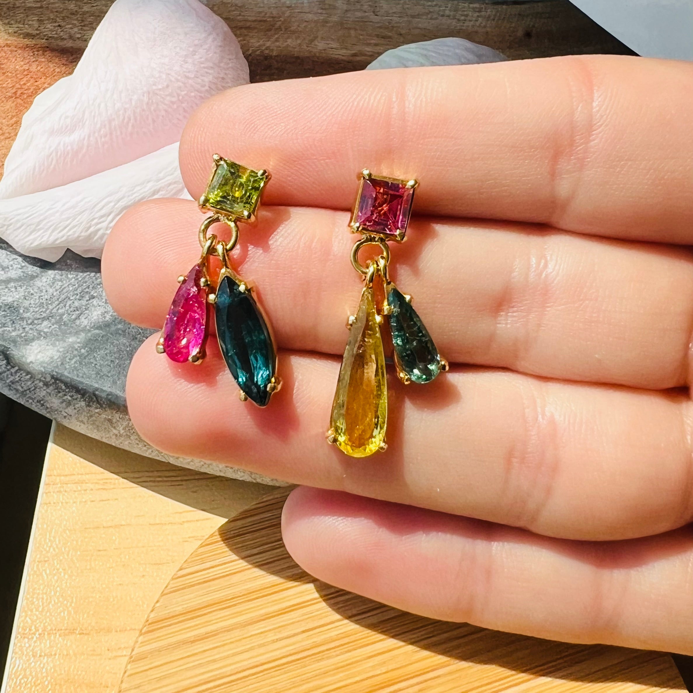 14K Yellow Gold Tourmaline Earrings