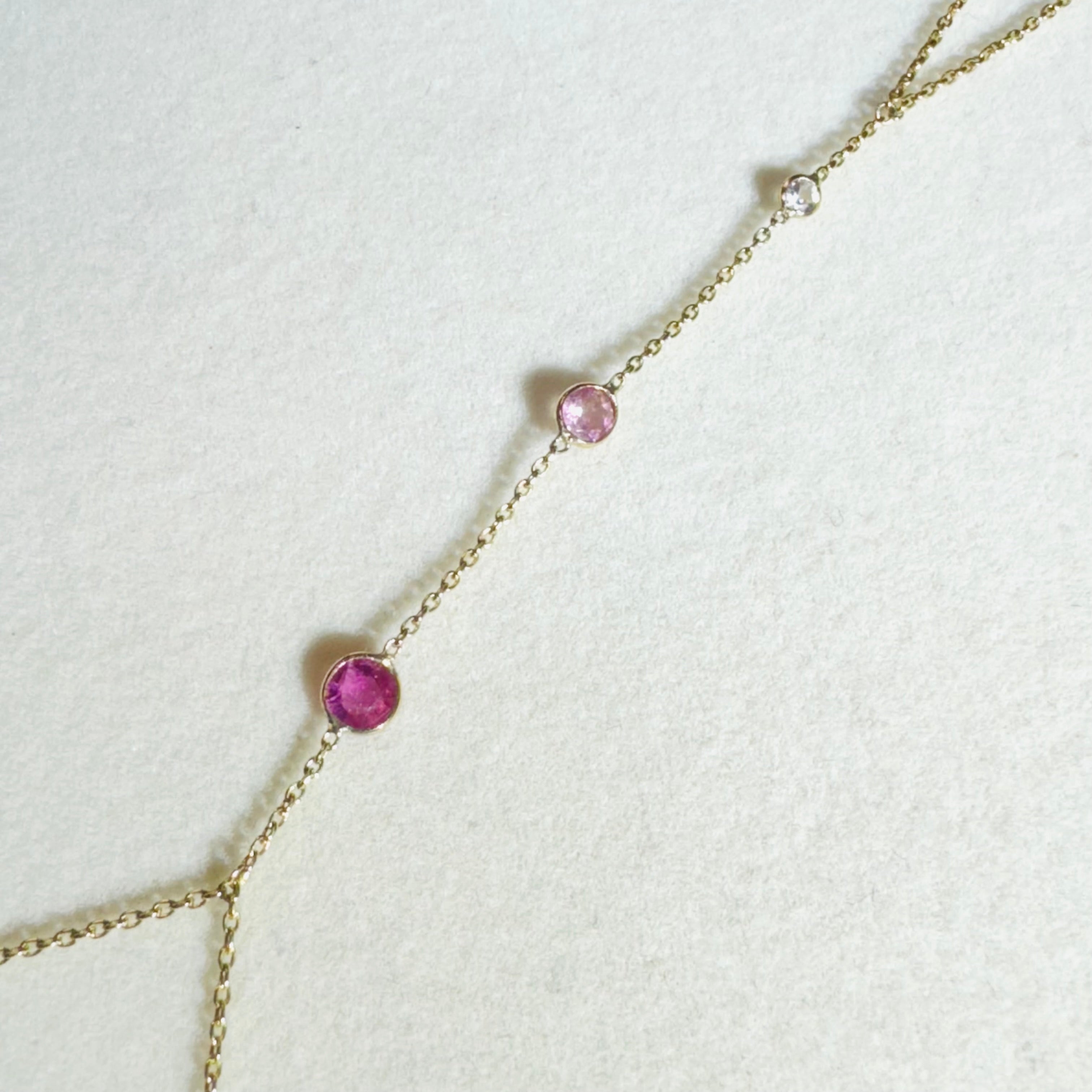 Pink Ombre Sapphire 14K Yellow Gold Hand Chain