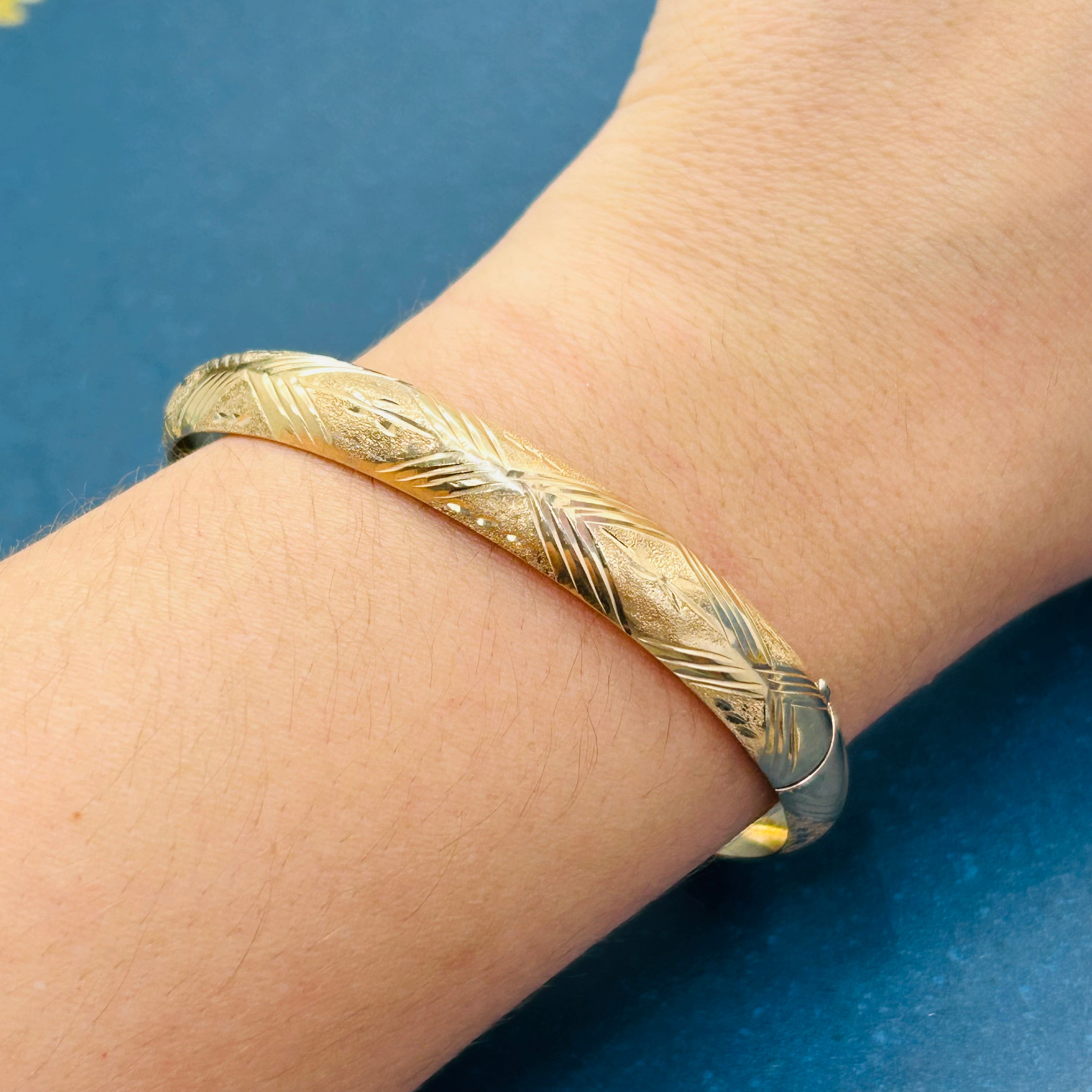 14K Beautiful Engraved Chunky Yellow Gold Bangle