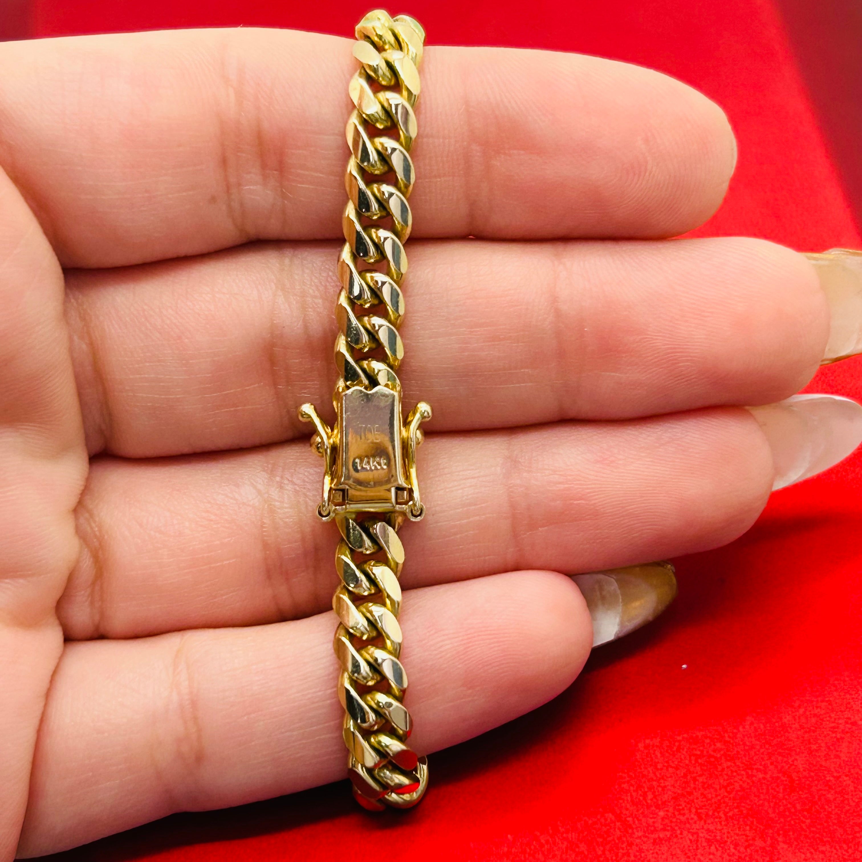 14K Solid Yellow Gold 5.7mm Cuban Link Chain Bracelet 8.75”