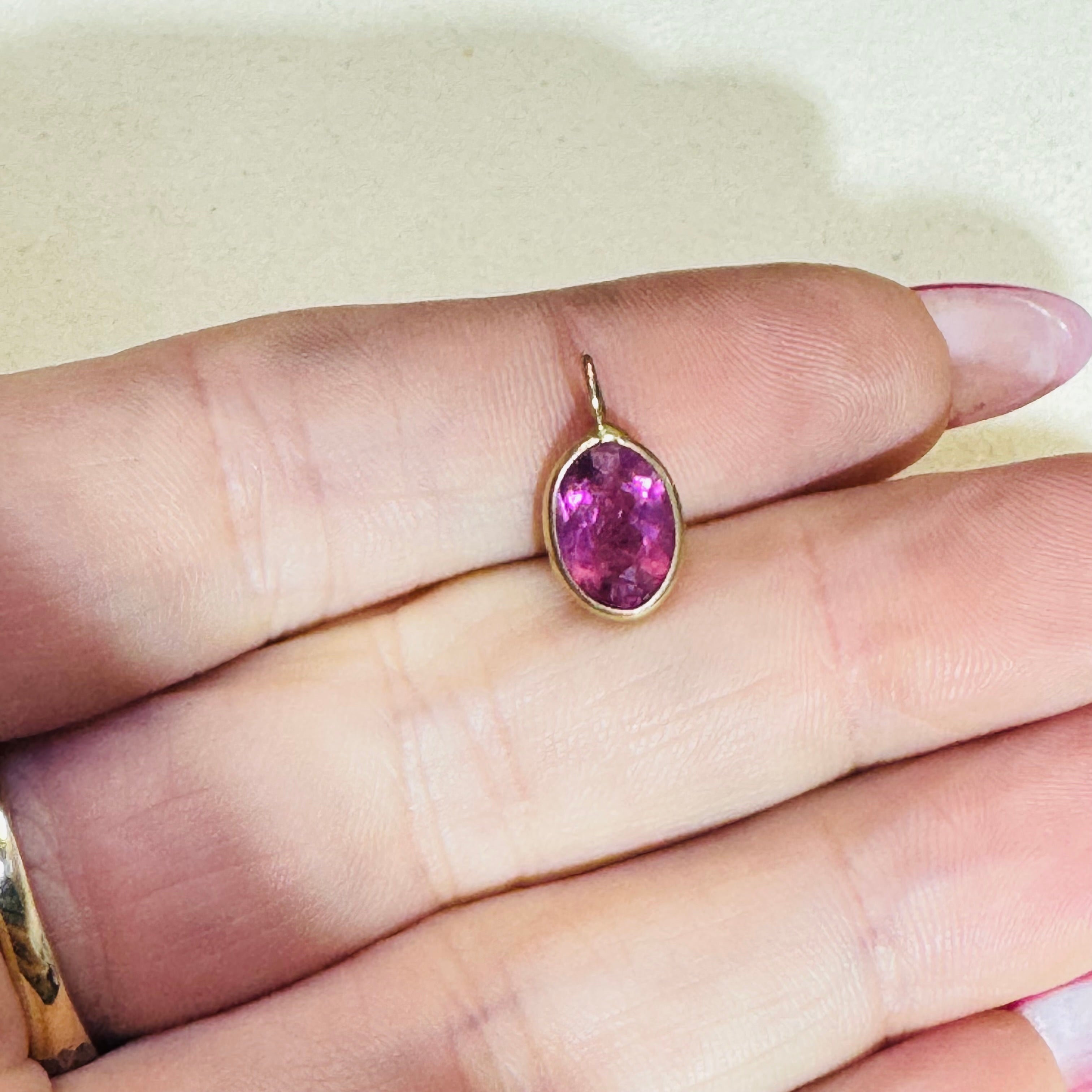Oval Pink Tourmaline Pendant 14K Yellow Gold