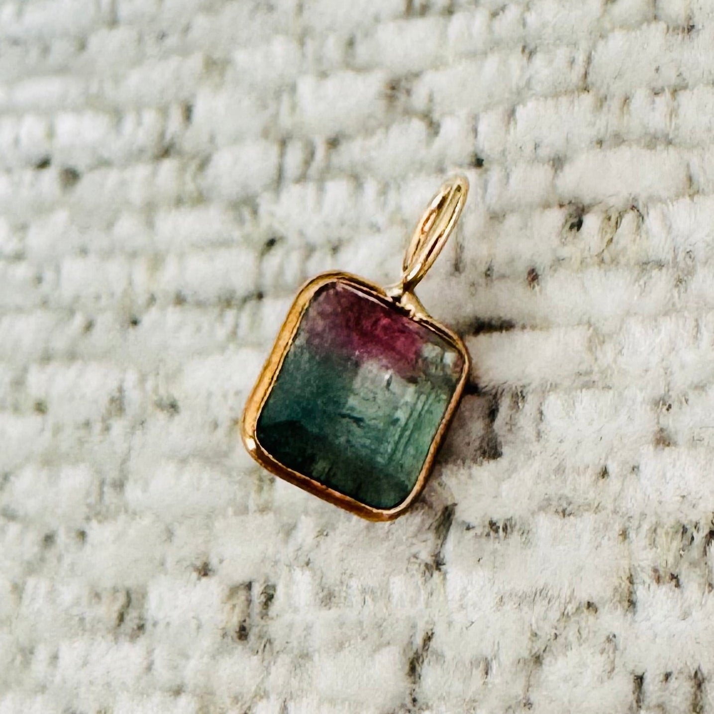 Bi Color Tourmaline 14K Yellow Gold Charm Pendant
