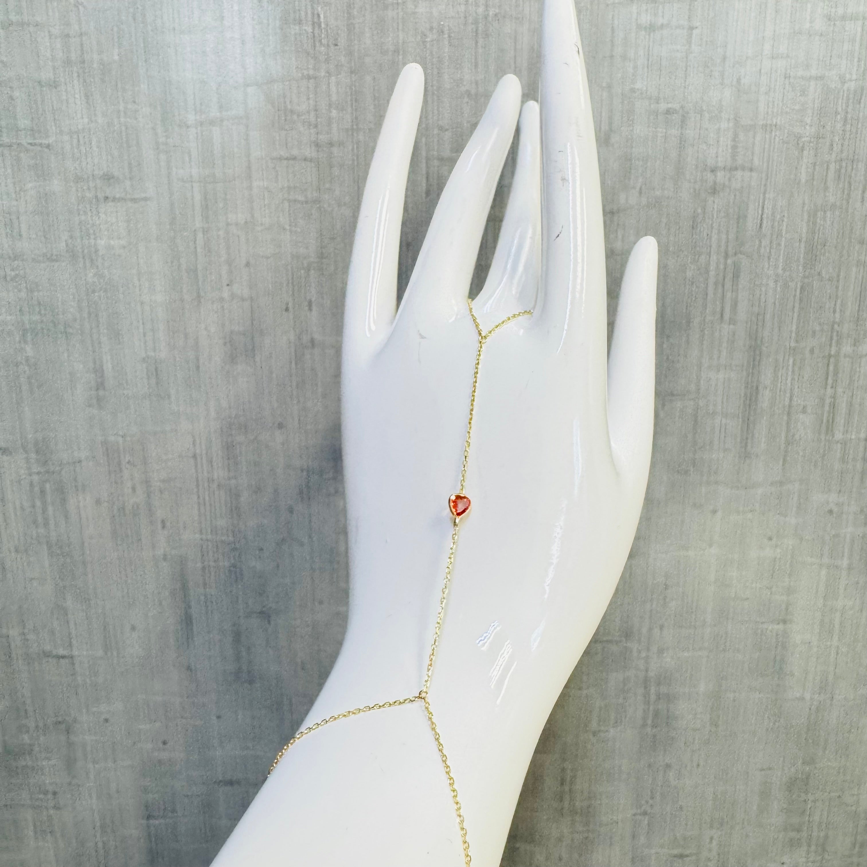 Orange Sapphire Heart 14K Yellow Gold Handchain