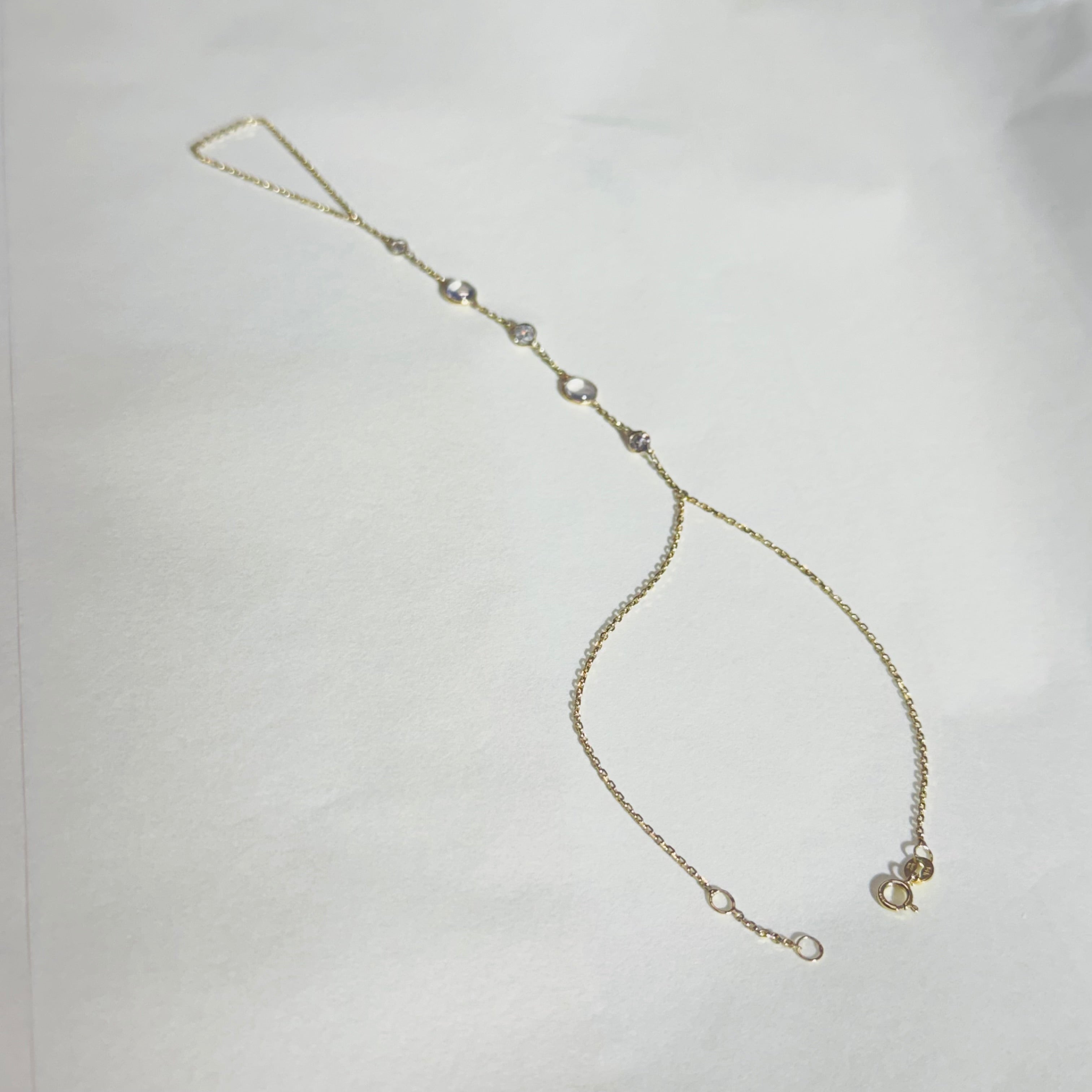 14K Yellow Gold Moonstone and Old Mine Diamond Handchain