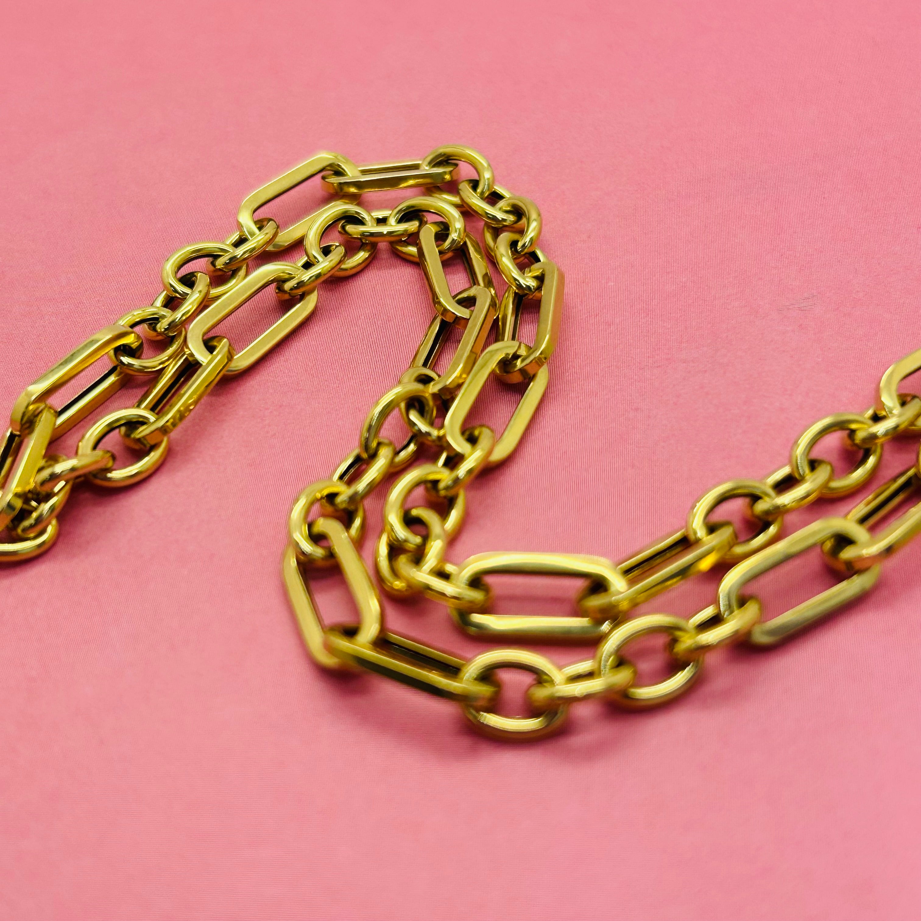 14K Solid Yellow Inter Link Necklace Chain 16”