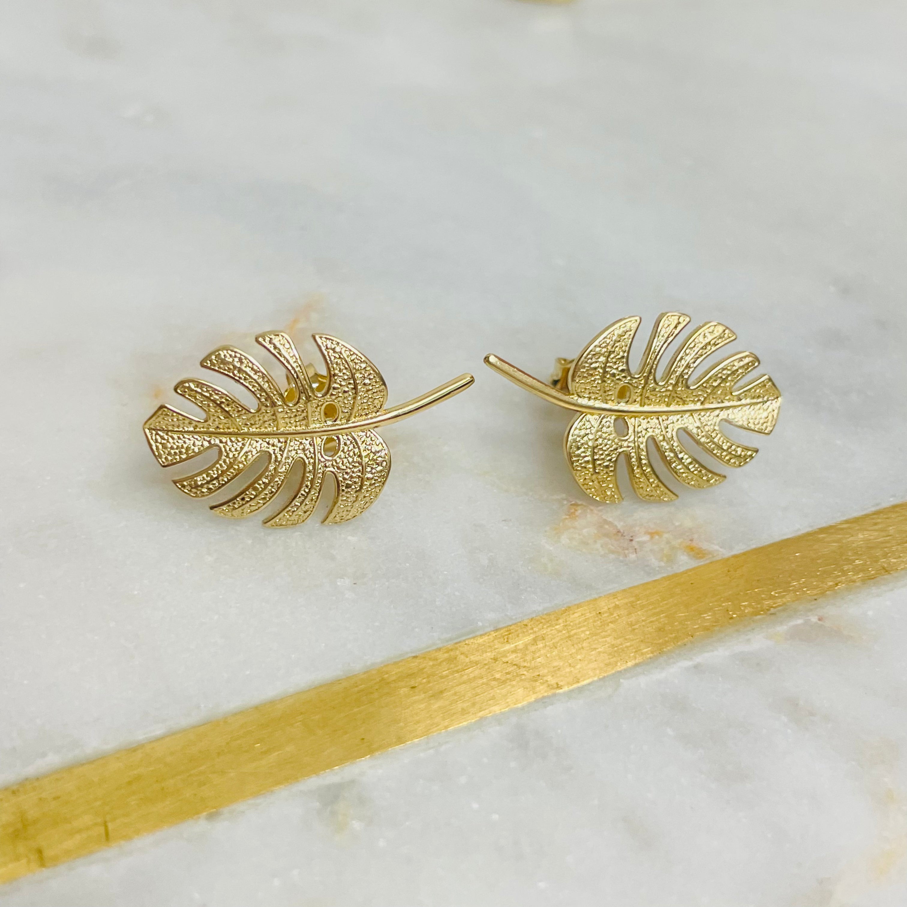 14K .75" Yellow Gold Palm Leaf earrings