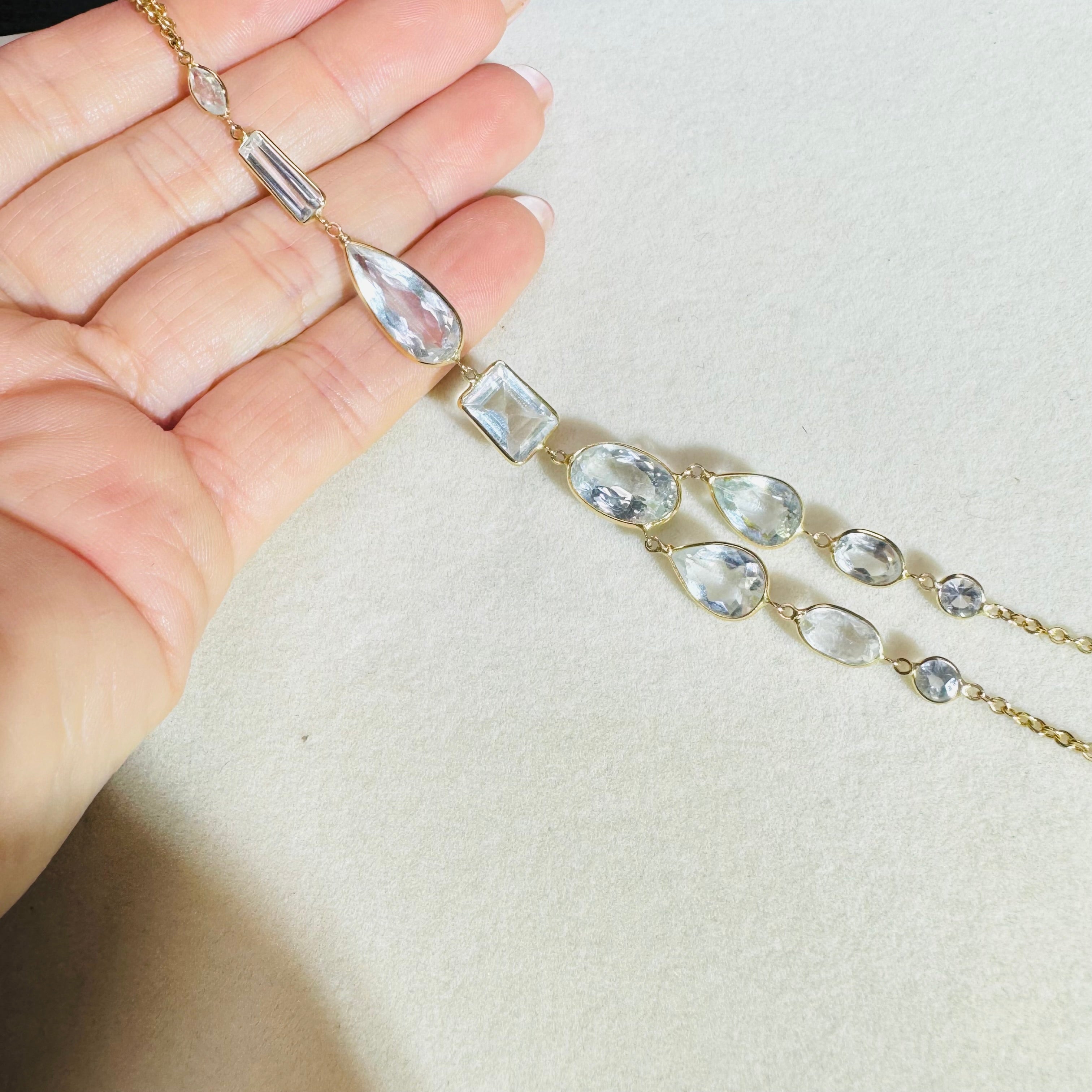 Aquamarine Multi Shape 14k Yellow Gold Handchain