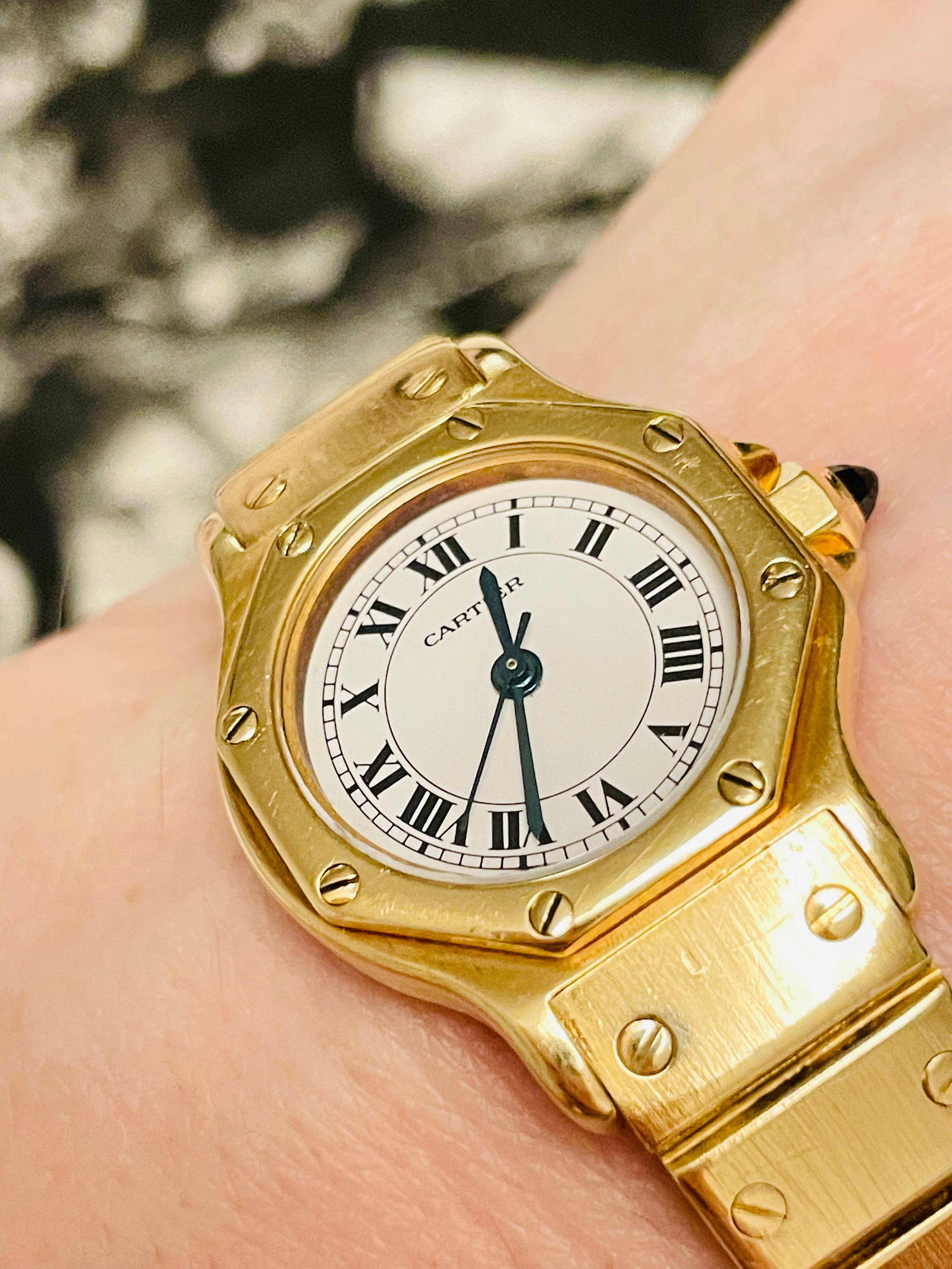 23MM Solid 18K Yellow Gold Cartier Octogon Santos Ladies Watch