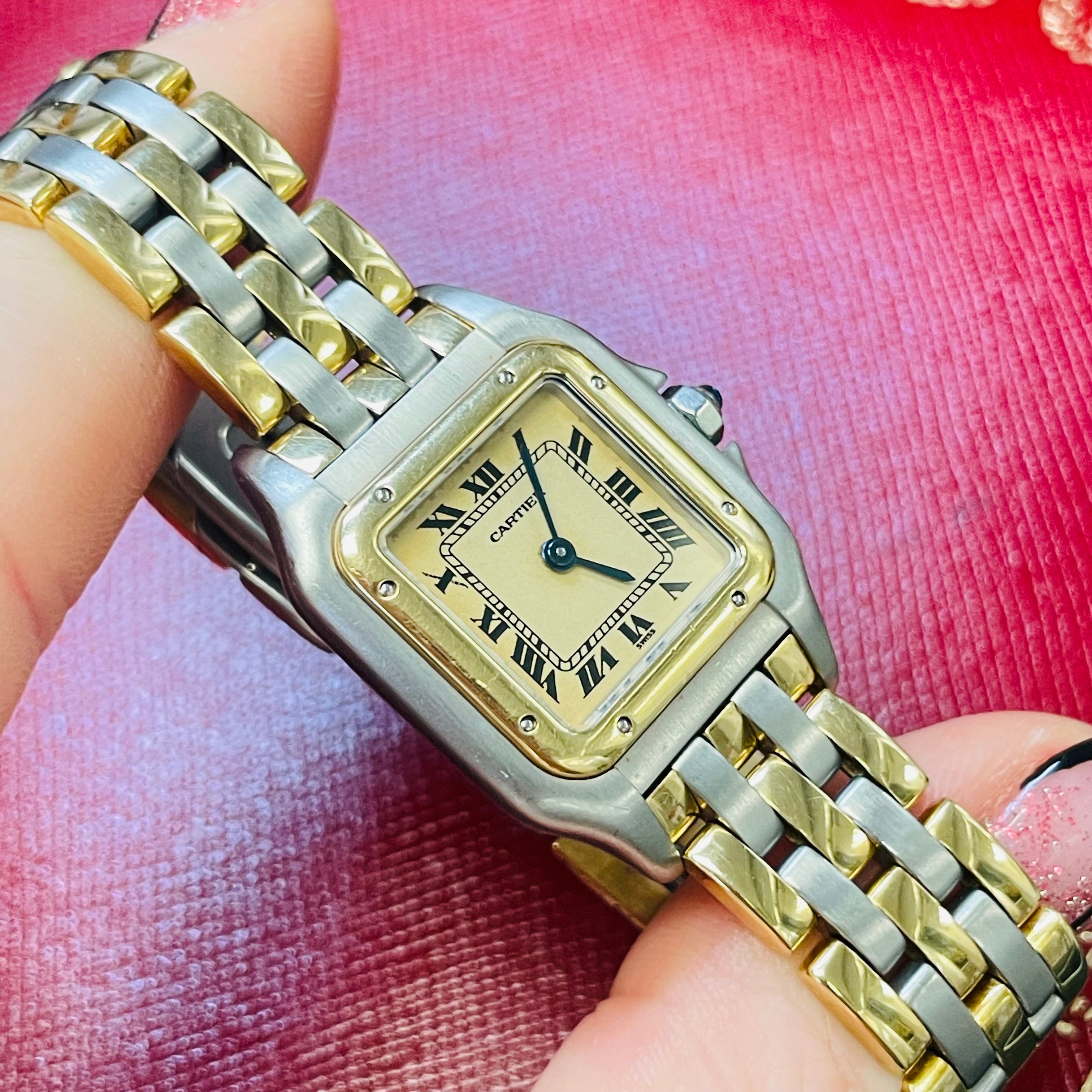 Cartier Panthere Two Tone 3 Row Stainless Steel and 18K Yellow Gold Watch