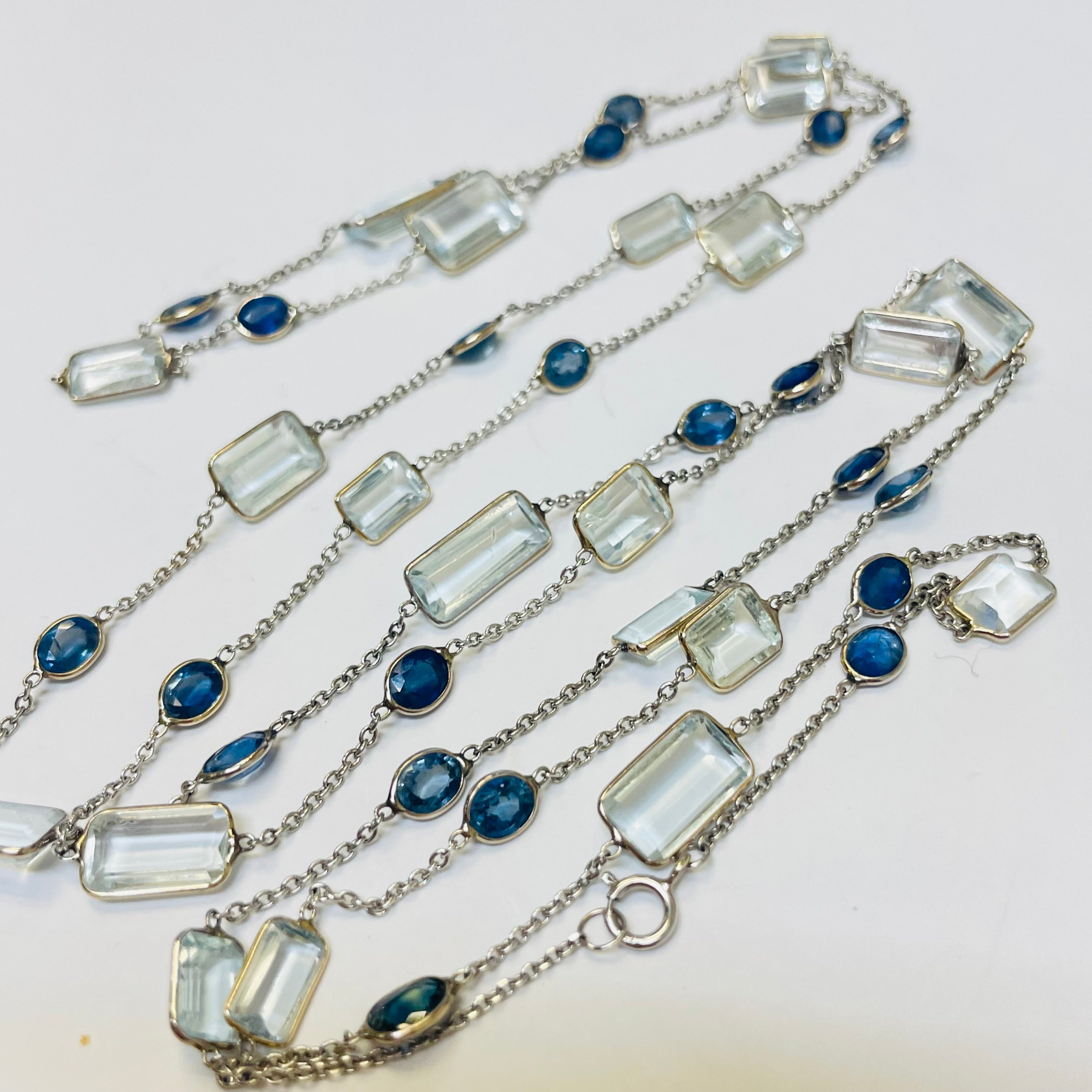 Aquamarine and Sapphire by the Yard 14K White Gold Necklace