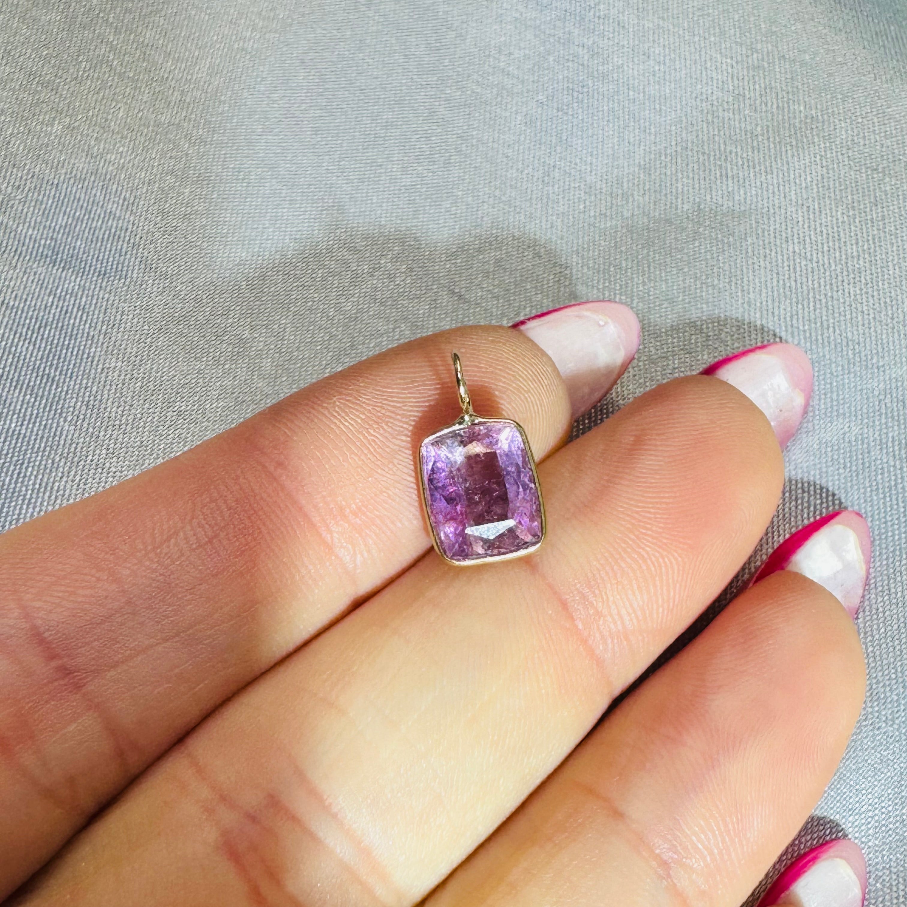 Hot Pink and Purple Tourmaline Charm Pendant 14K Yellow Gold