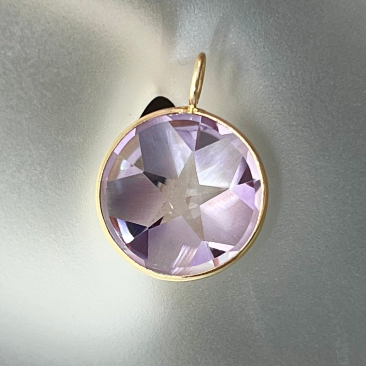 5.5CT Round Star Cut Rose of France Natural Amethyst 14K Yellow Gold Pendant Charm