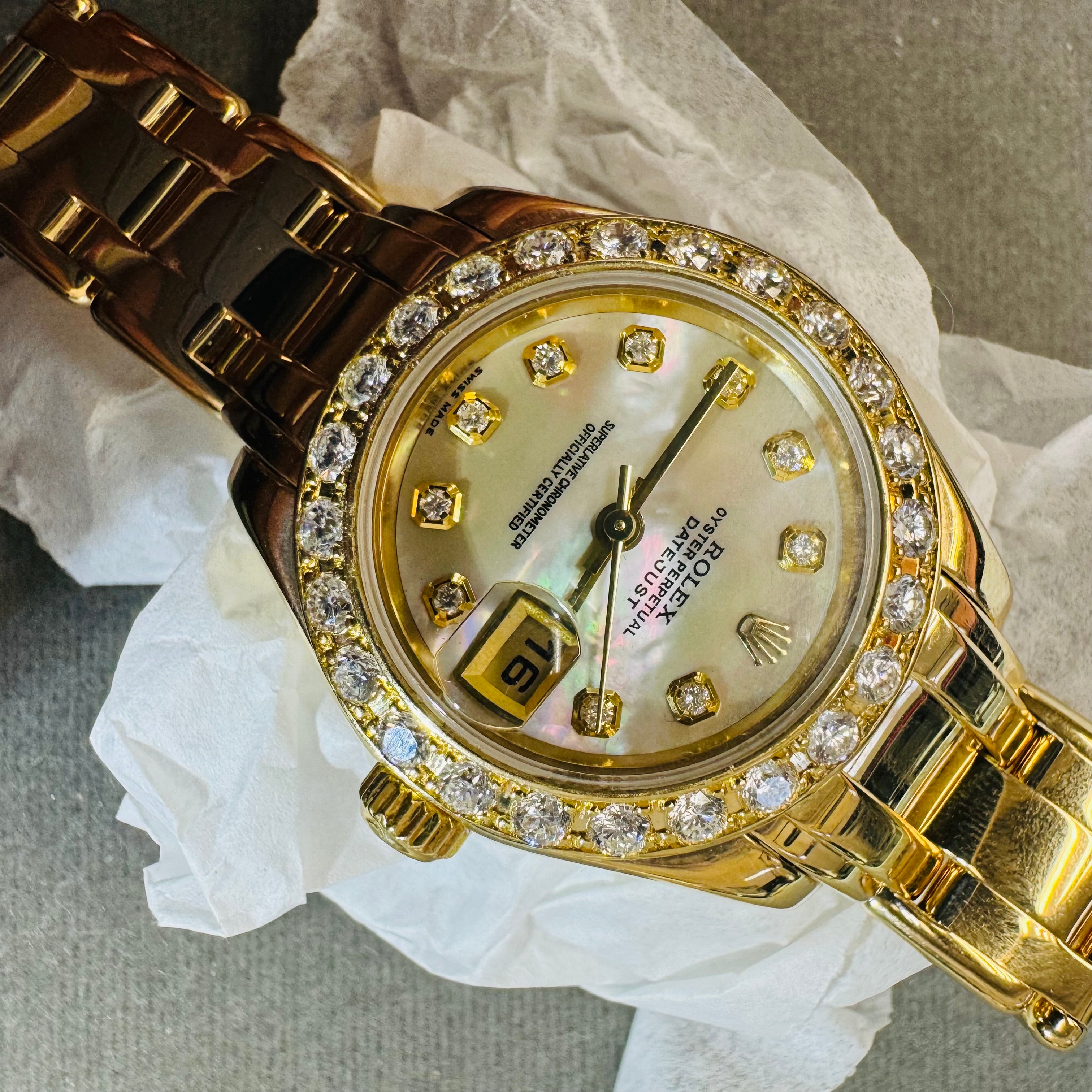 28mm Ladies Rolex Pearl Master Masterpiece Diamond Bezel and Dial Watch 2000