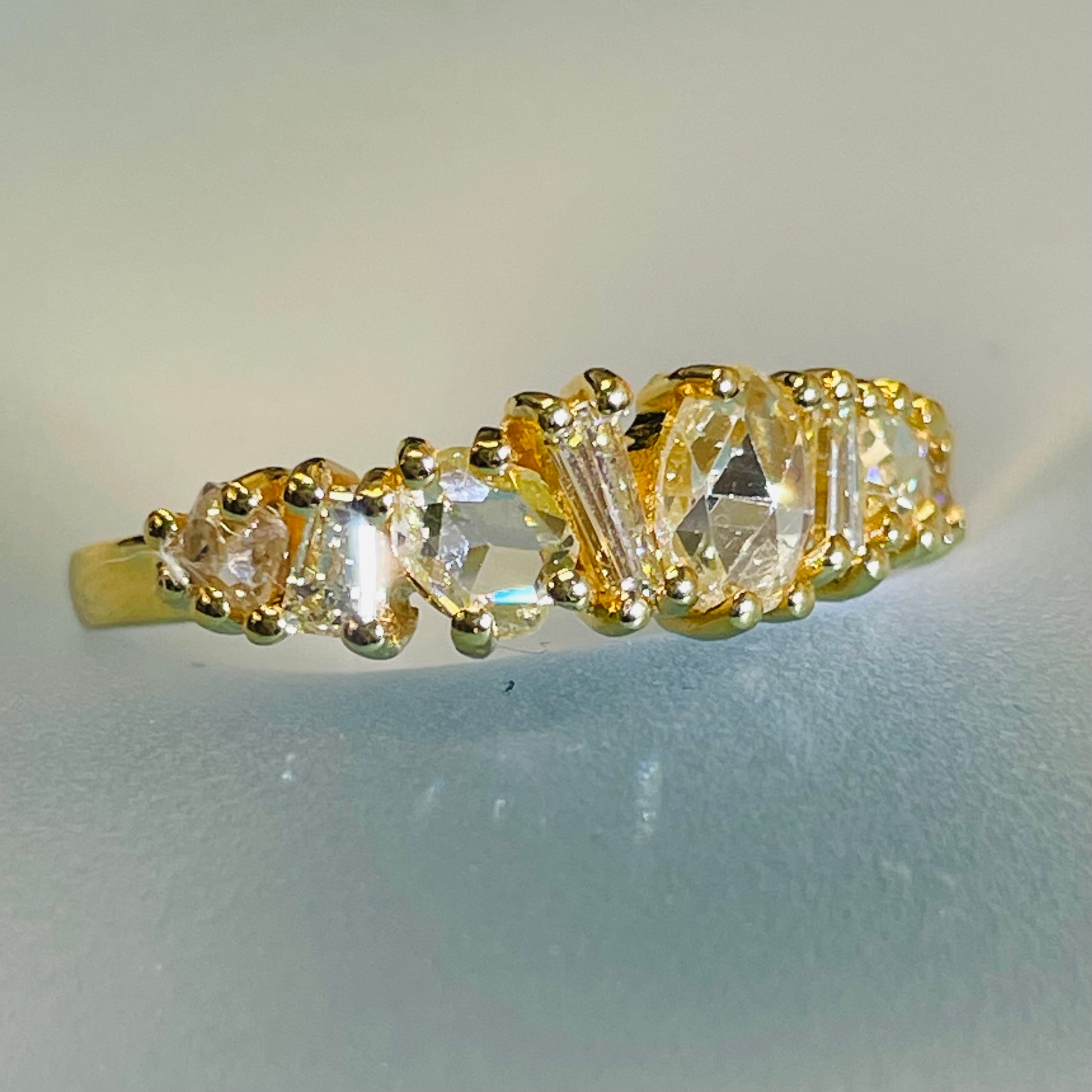 18K Yellow Gold Radiant 1.25CT Rose and Baguette Canary Diamond Explosion Multi