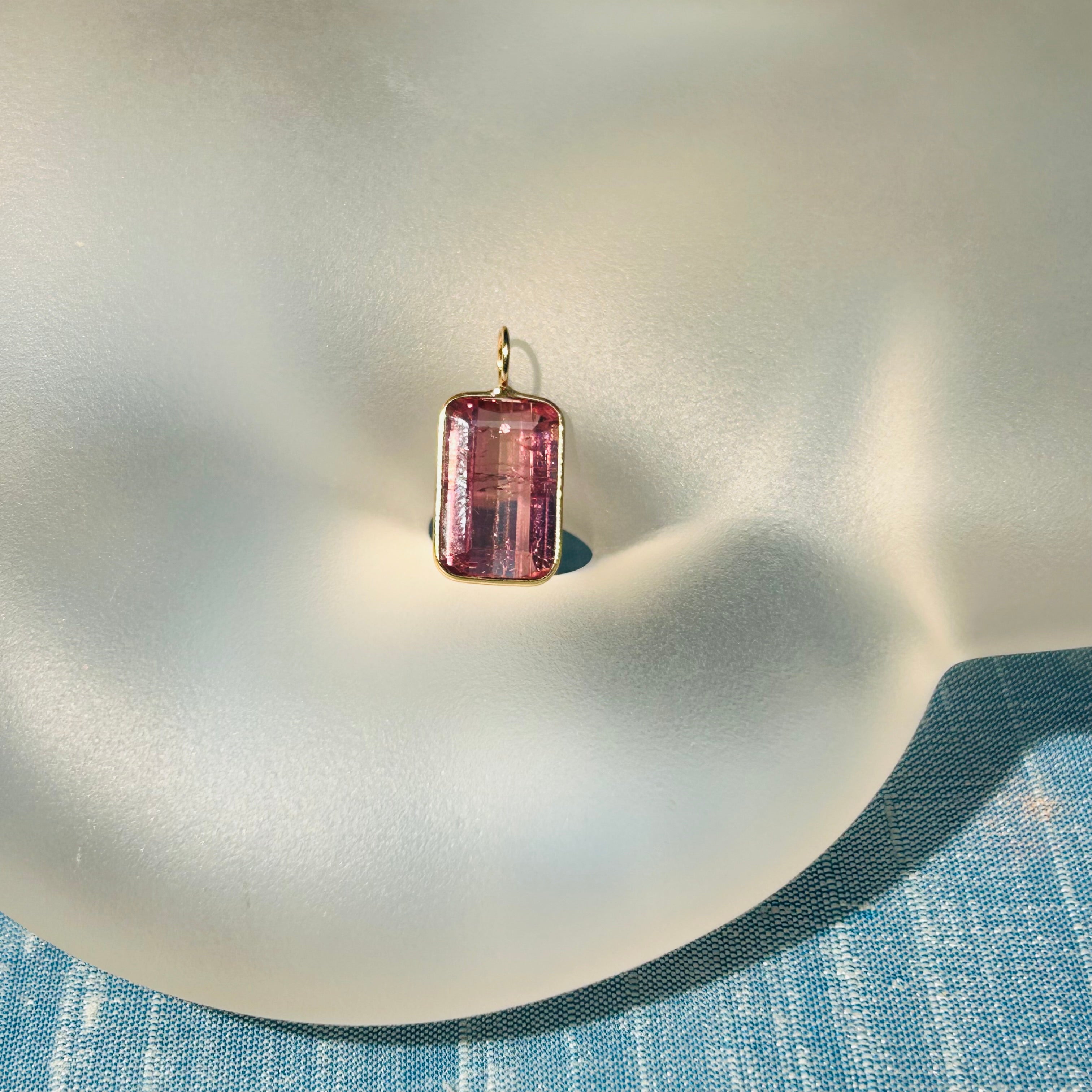 Pink Tourmaline 14K Yellow Gold Charm Pendant