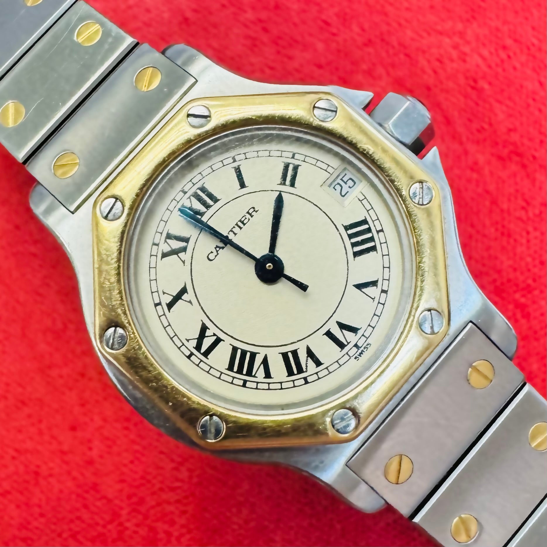 Cartier Octagon Santos Stainless Steel and 18K Yellow Gold Watch