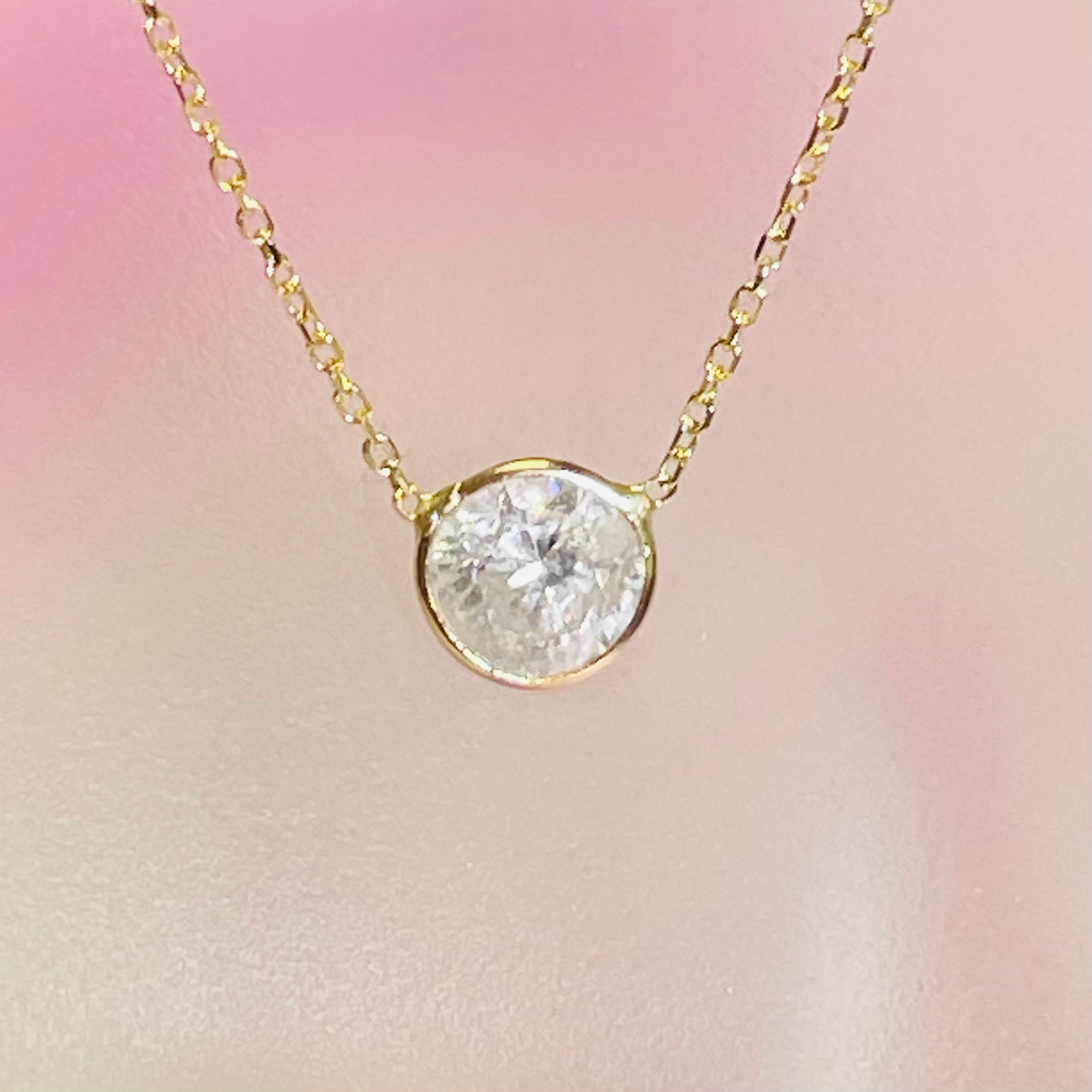 .79CT CT Natural Round Diamond 14K Yellow Gold Solitaire Necklace 18"