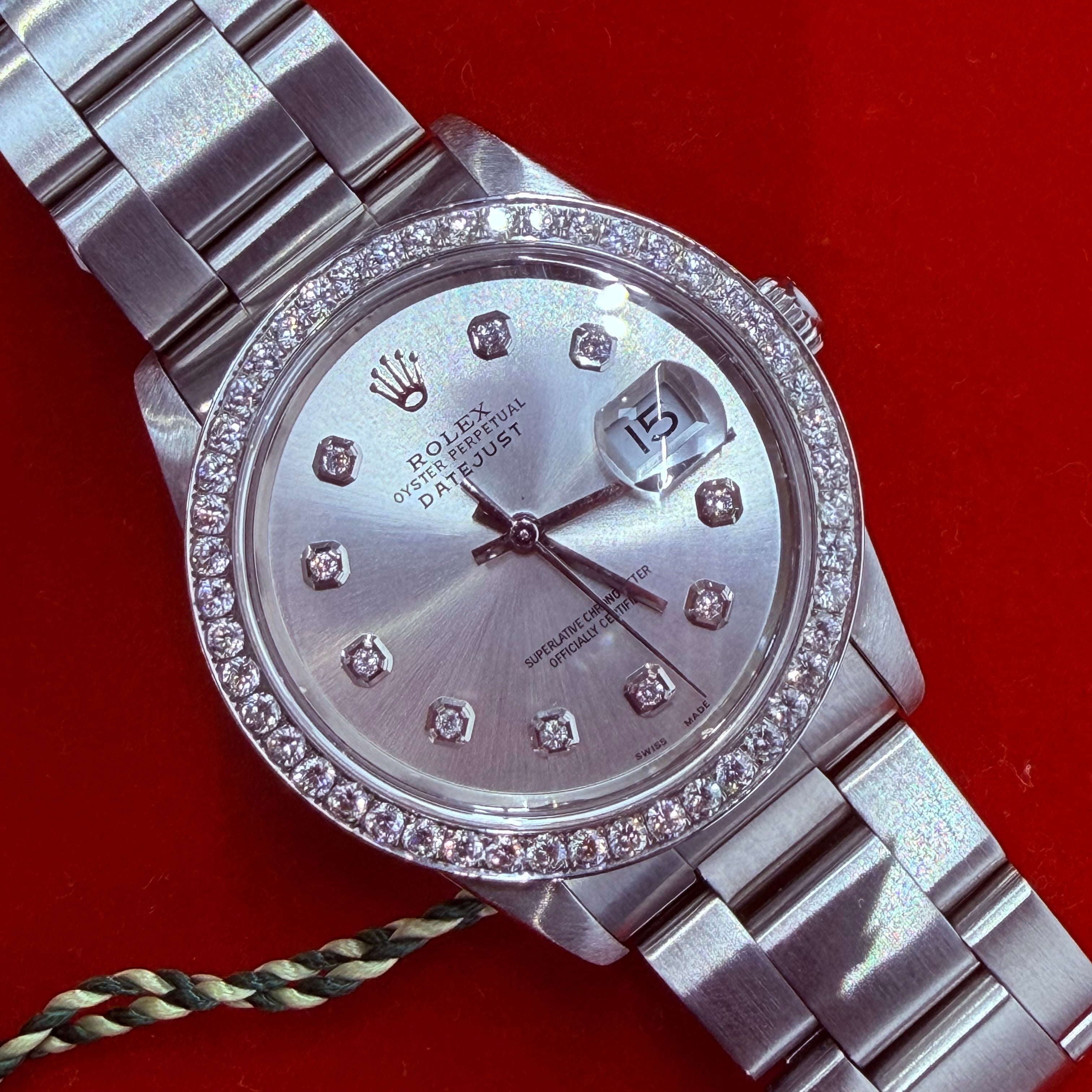 36MM Stainless Steel DateJust Rolex Diamond Dial And Bezel Ref.26220 7"