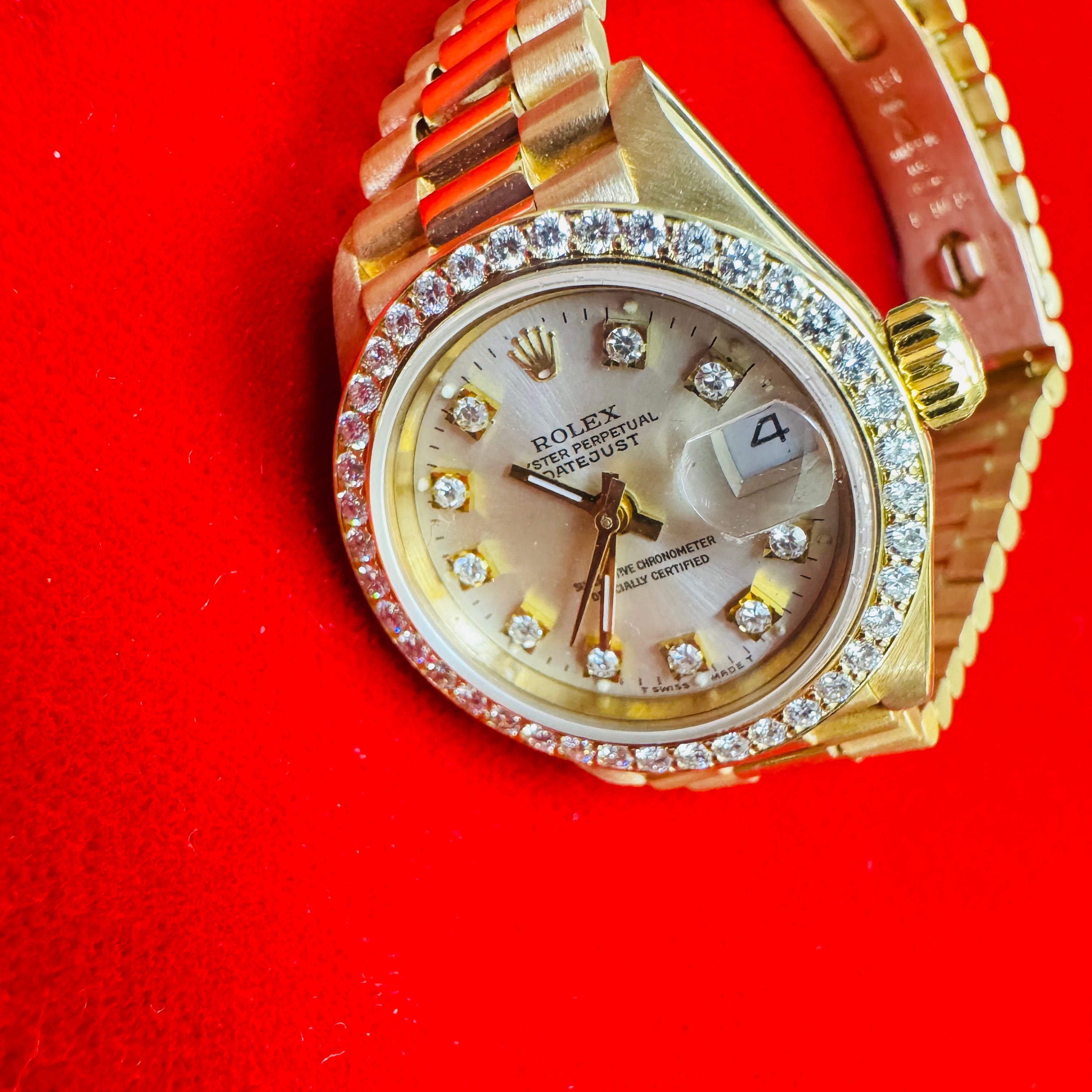 26mm Solid 18K Yellow Gold Rolex DateJust Wrist Watch with Diamond Bezel 1991