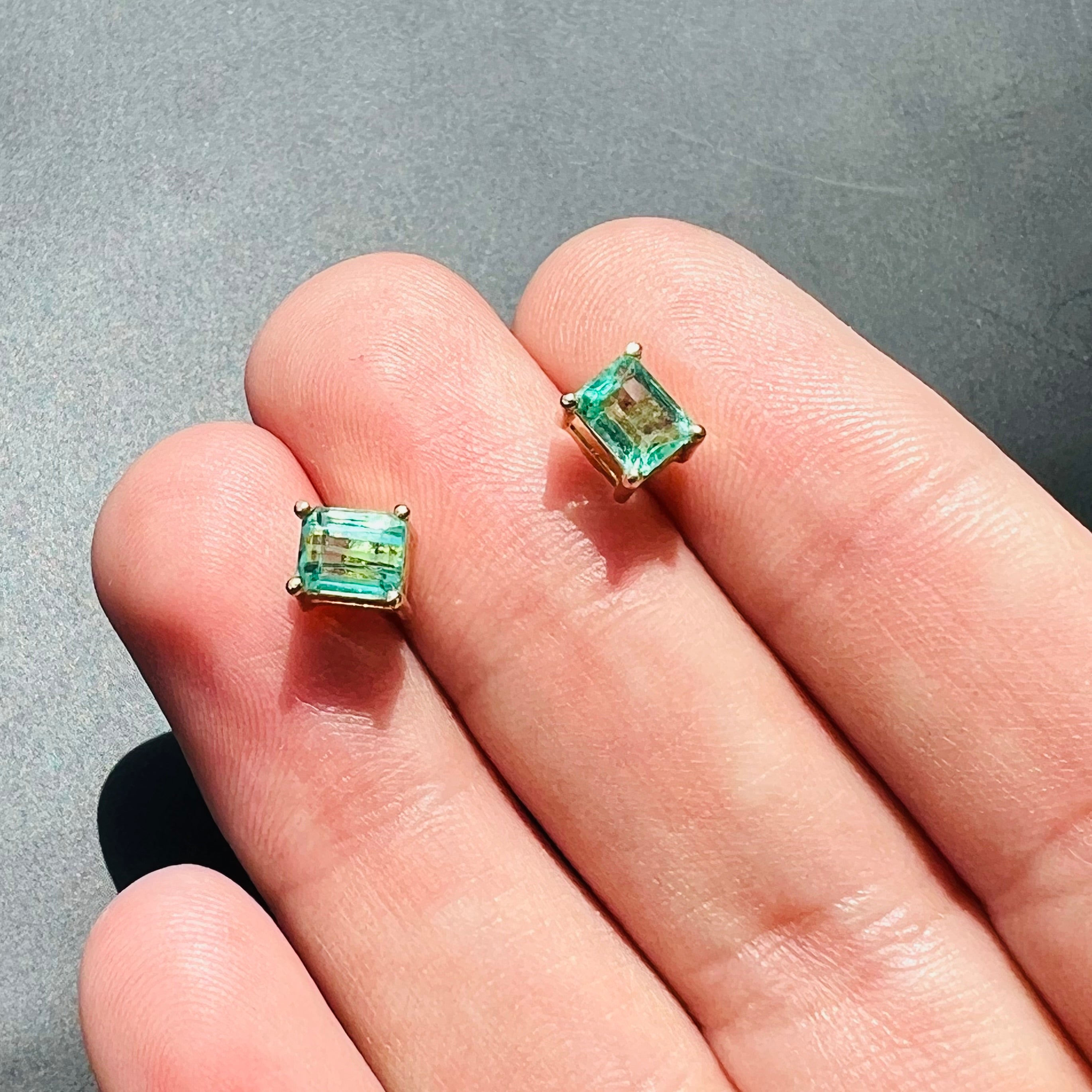 Colombian Emerald 14K Yellow Gold Stud Earrings