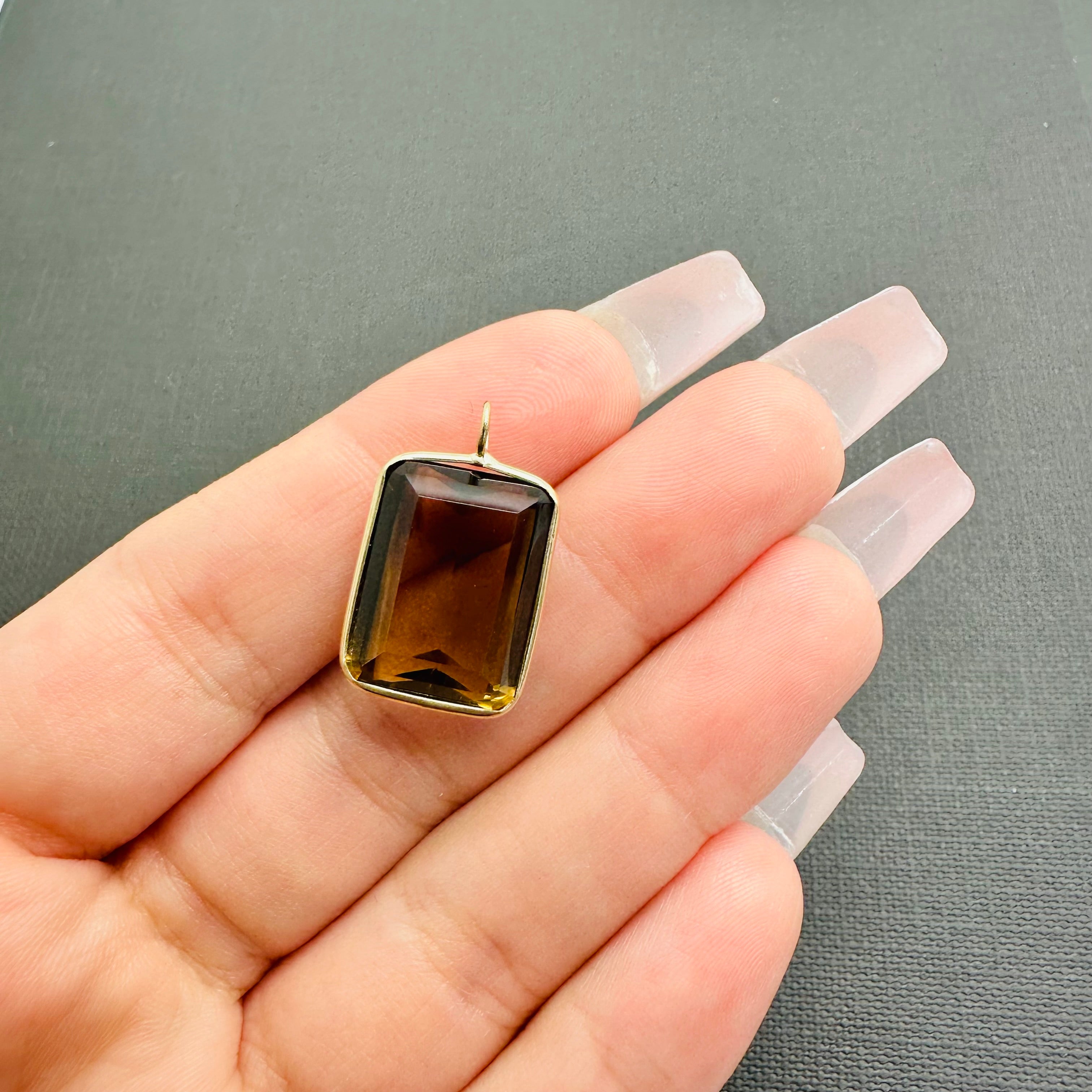 Big Nice! Smokey Quartz 14K Yellow Gold Pendant Charm