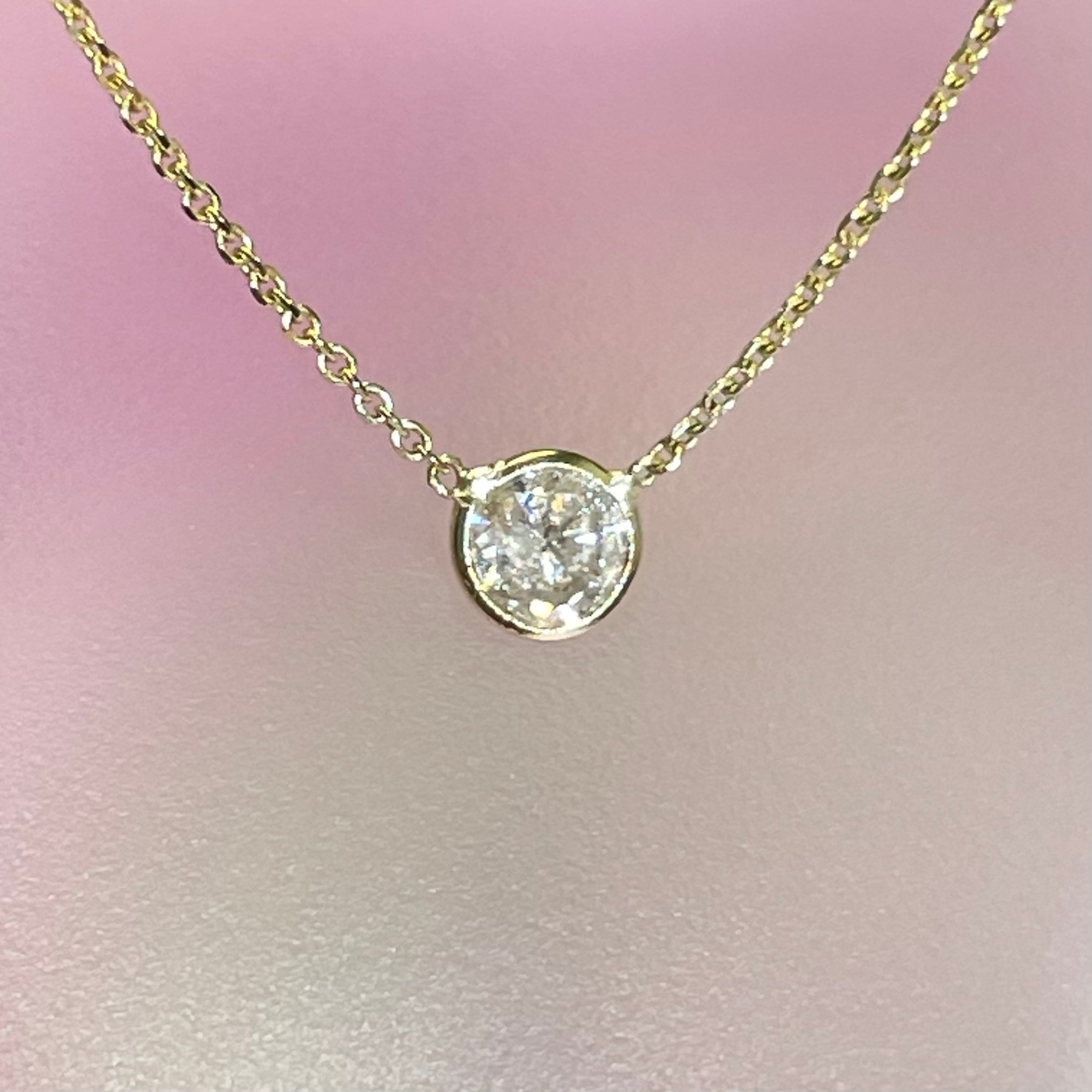 .20CT Natural Round Diamond 14K Yellow Gold Solitaire Necklace 20"