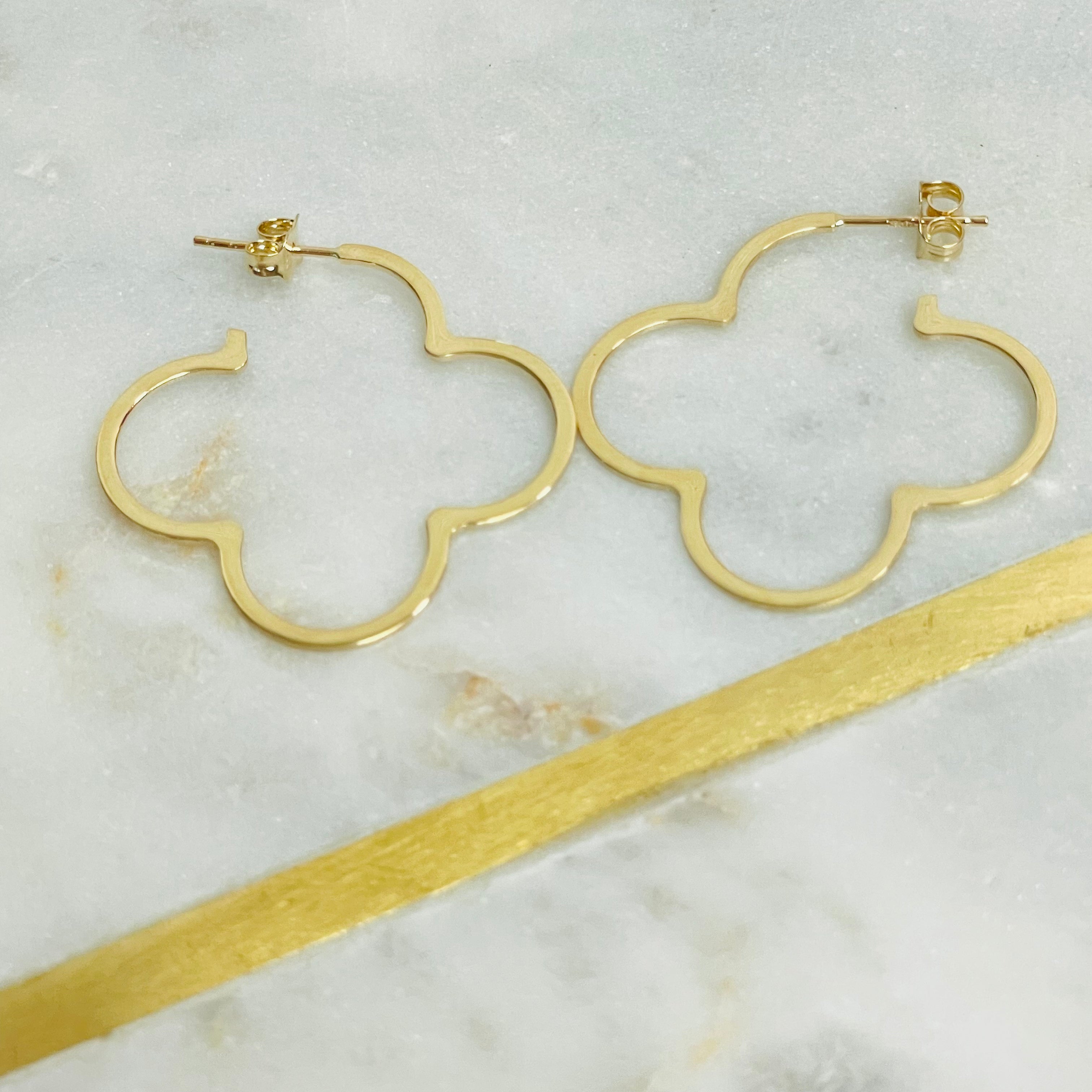 14K Gold Flower Shaped Hoops 1.75”