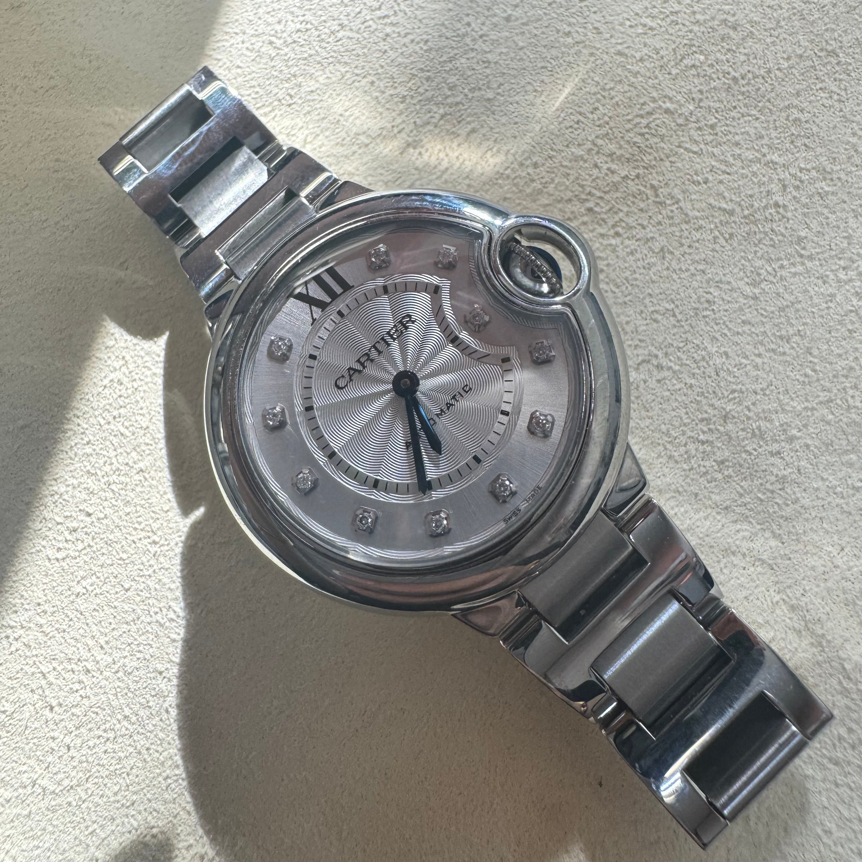 Cartier Ballon Bleu Automatic Diamond Guilloche Dial 33mm