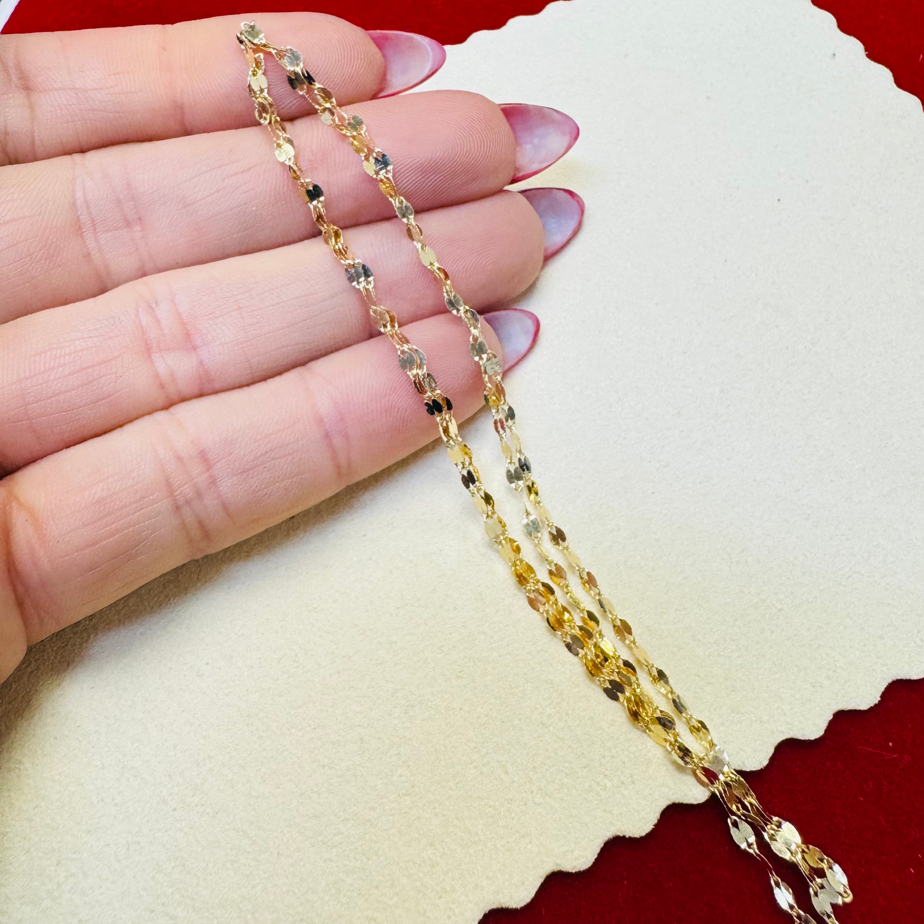 18” 2.5mm Solid 14K Yellow Gold Diamond Cut Sparkle Mirror Chain Necklace