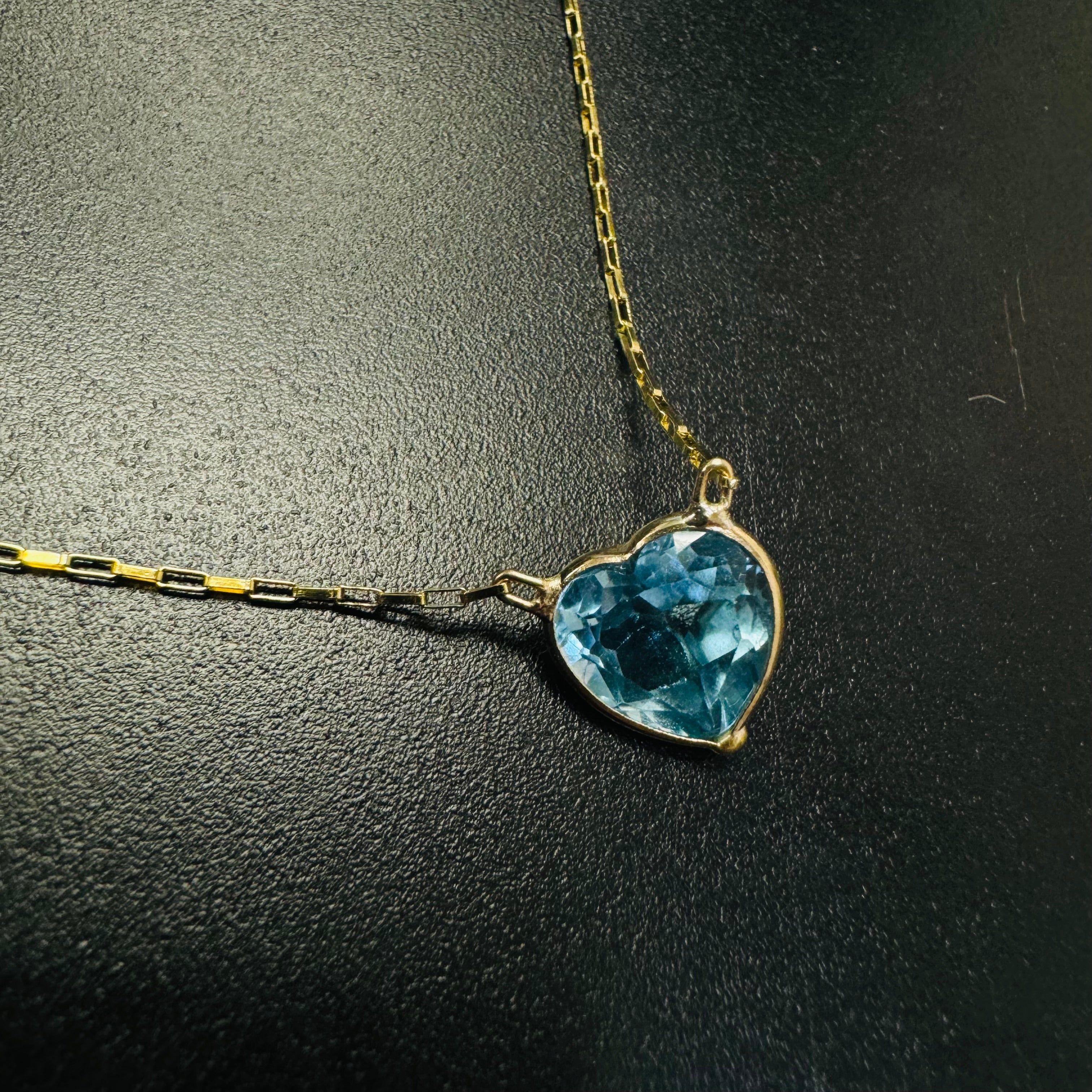 Natural Heart Blue Topaz 14K Yellow Gold Solitaire Necklace 16”- 18"