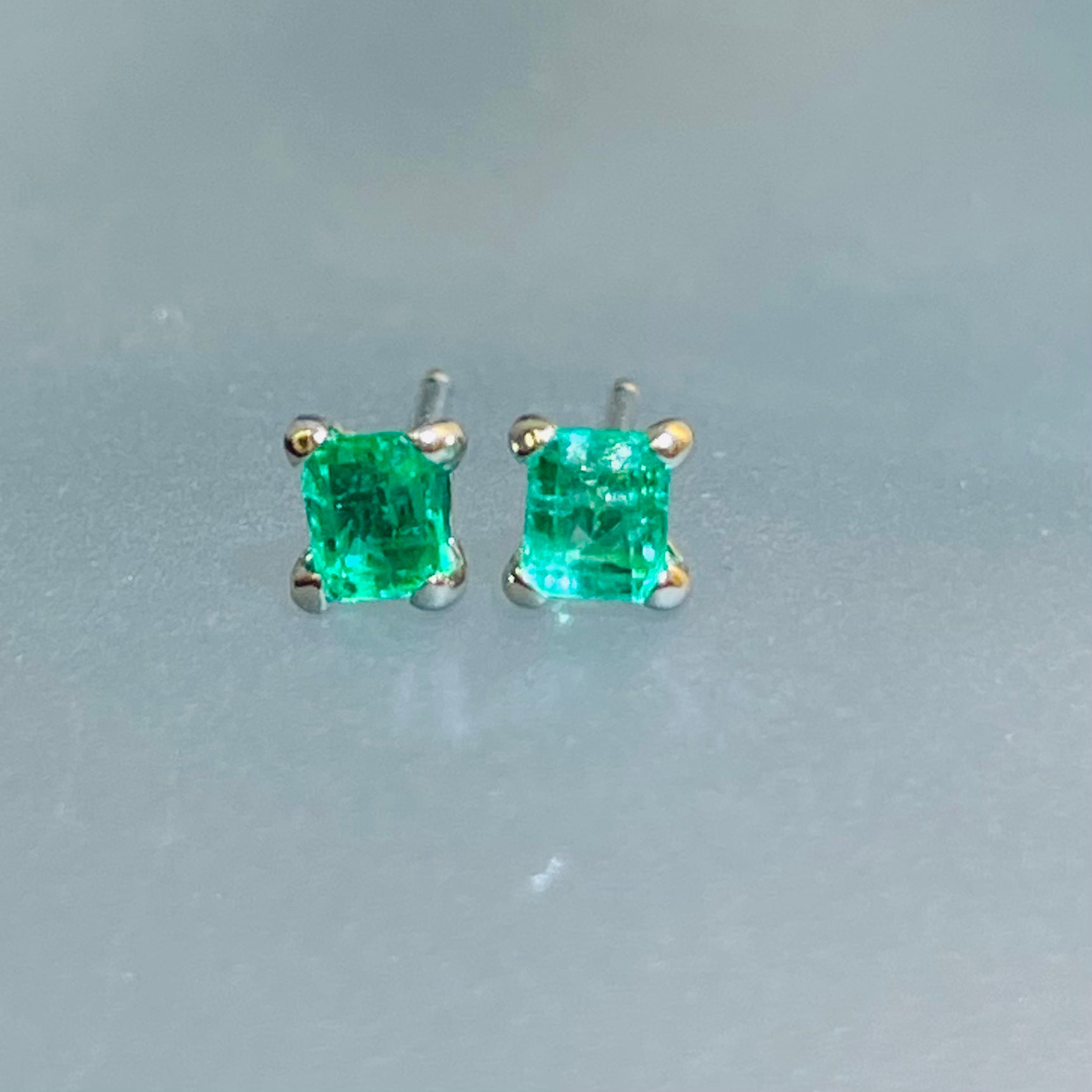 Natural Colombian Emerald 14K White Gold Stud Earrings