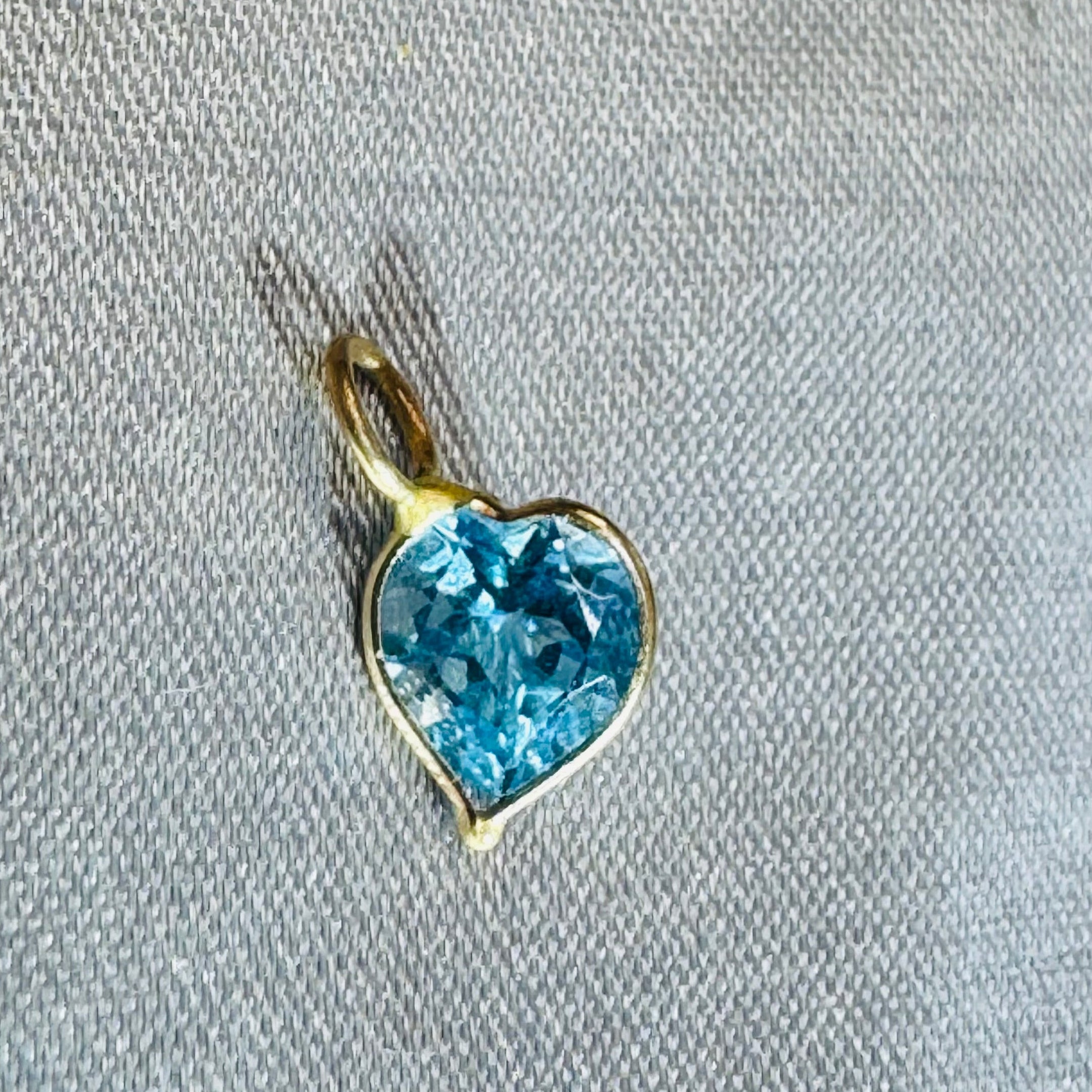 Blue Topaz Heart Pendant 14K Yellow Gold