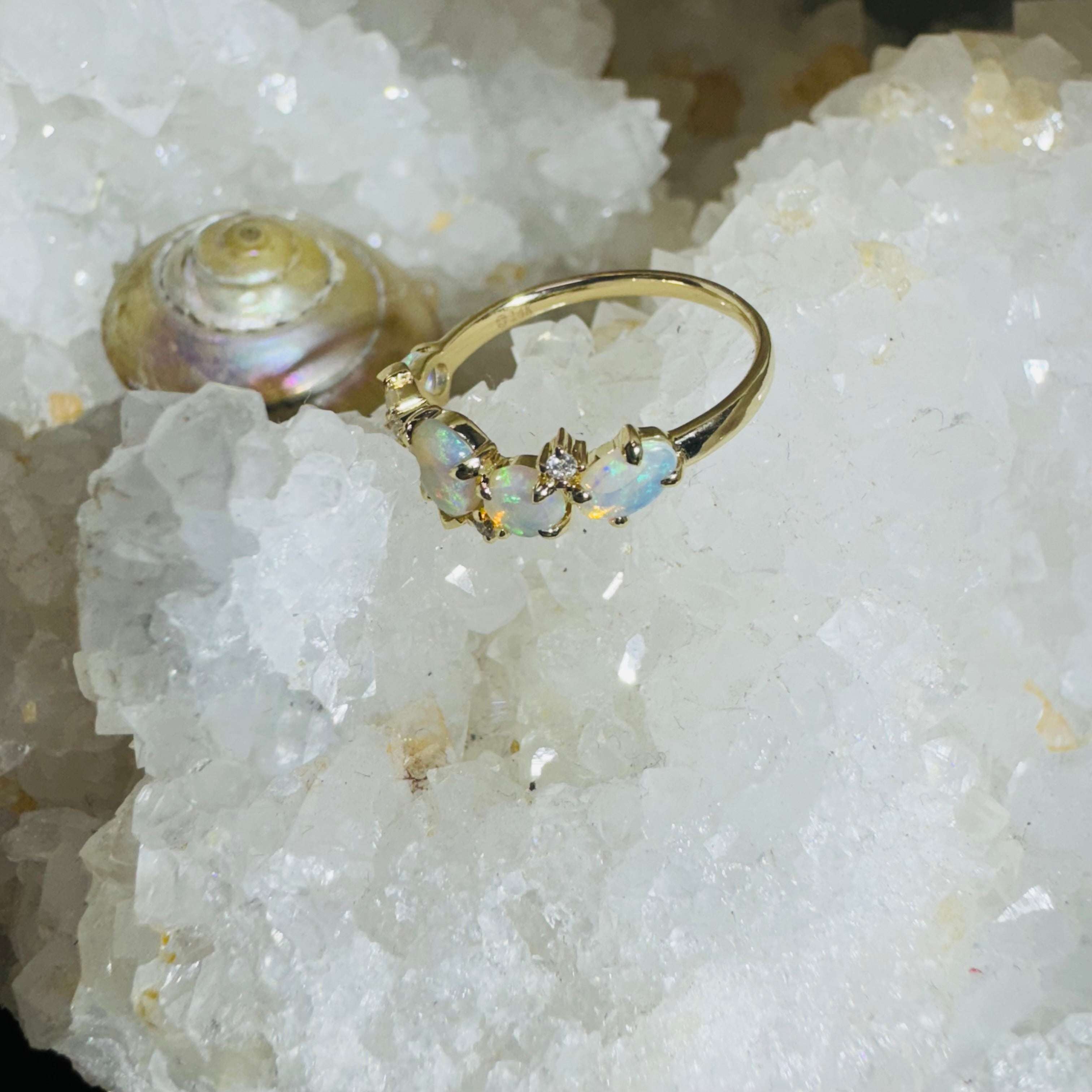 Opal and Diamond Scatter 14K Yellow Gold Mixed Shape Ring Size 6.25