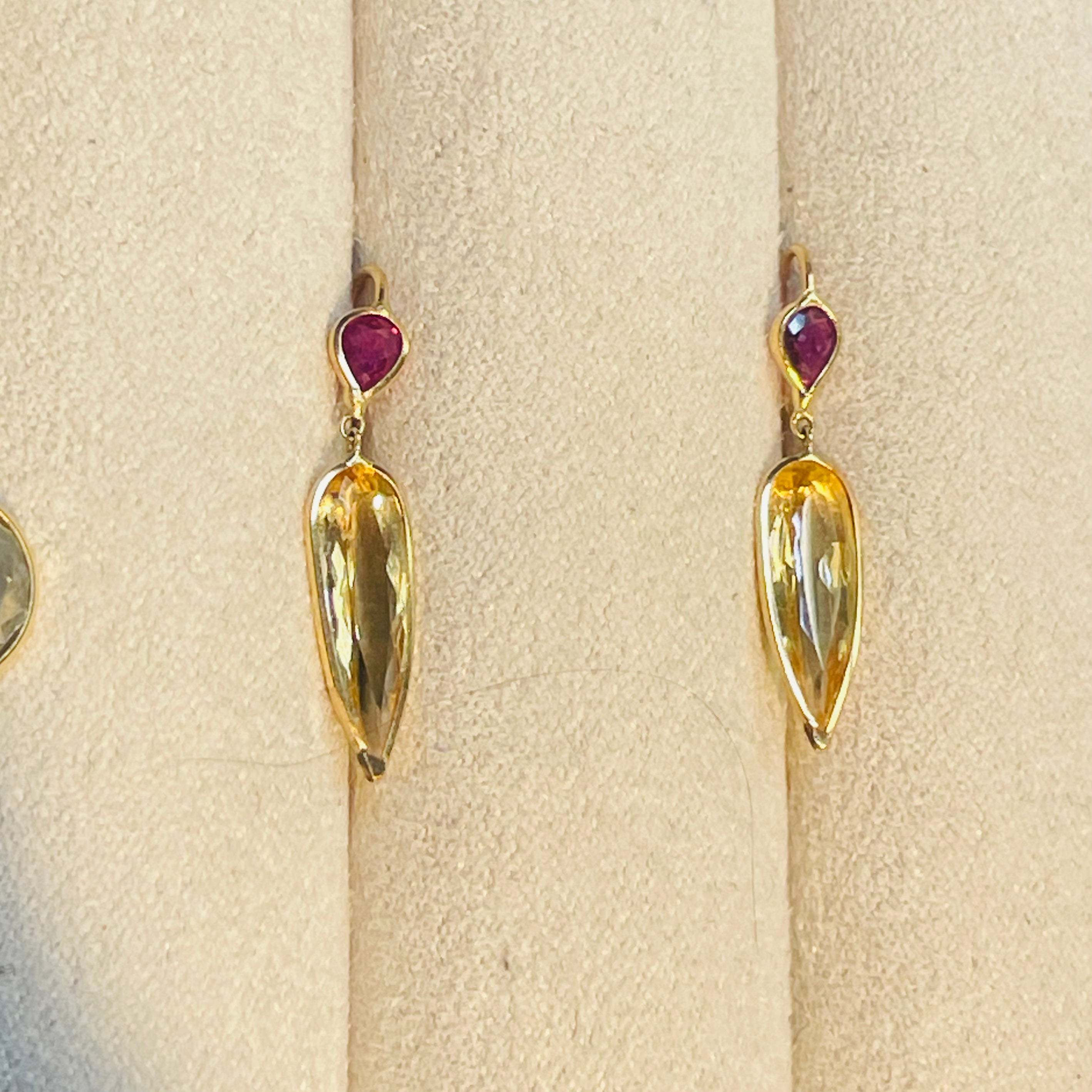 Ruby and Imperial Topaz 14K Yellow Gold Drop Earrings
