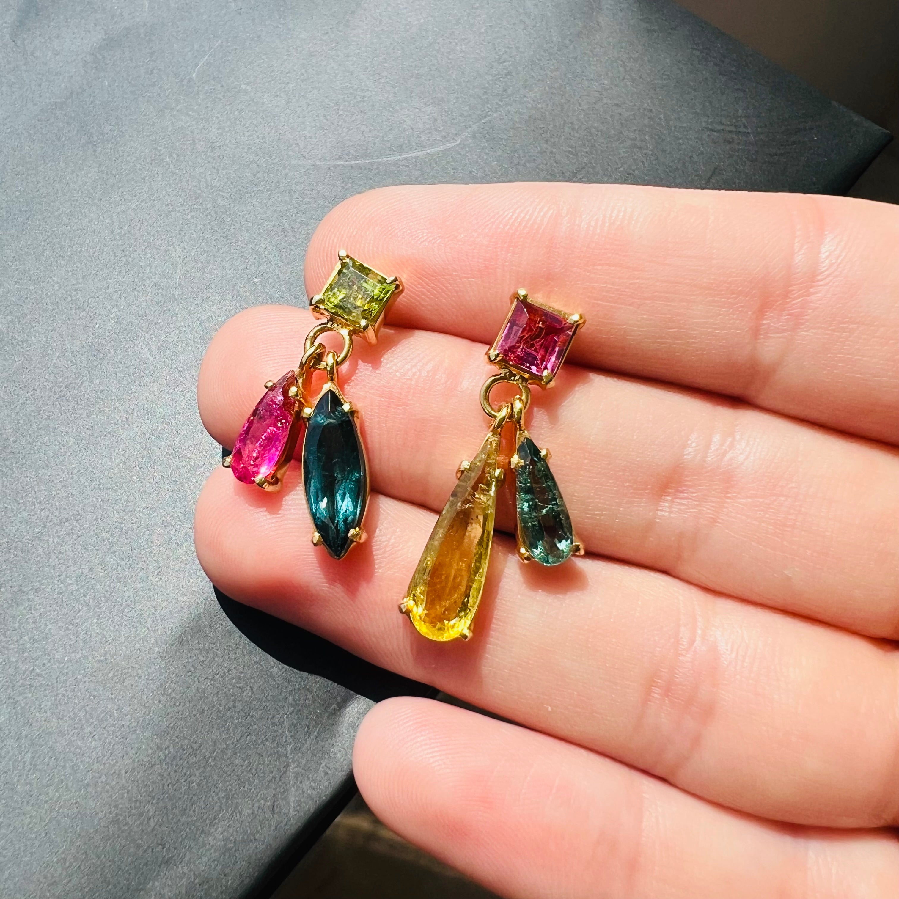 14K Yellow Gold Tourmaline Earrings