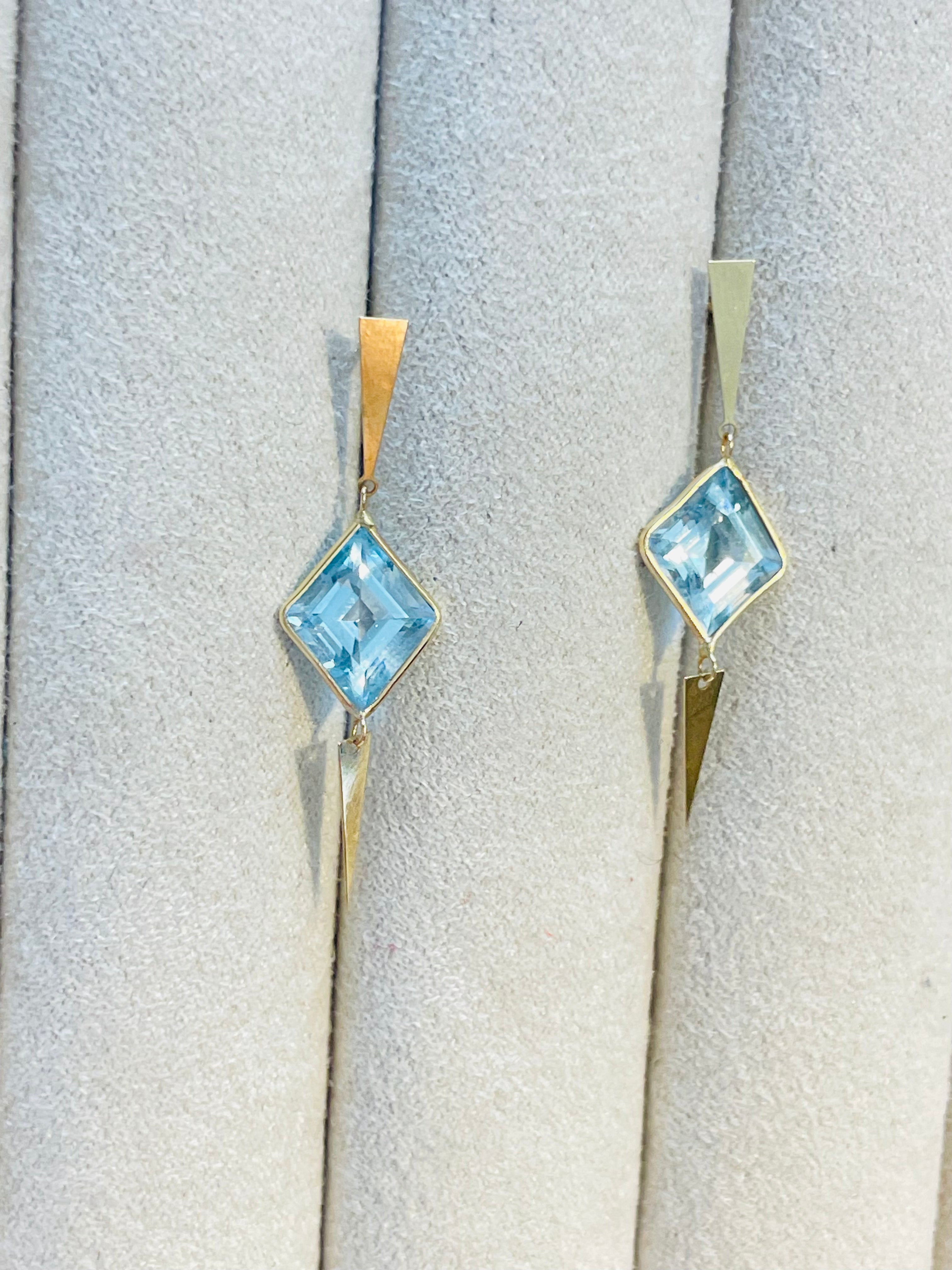 Blue Topaz Drop Earrings 14K Yellow Gold