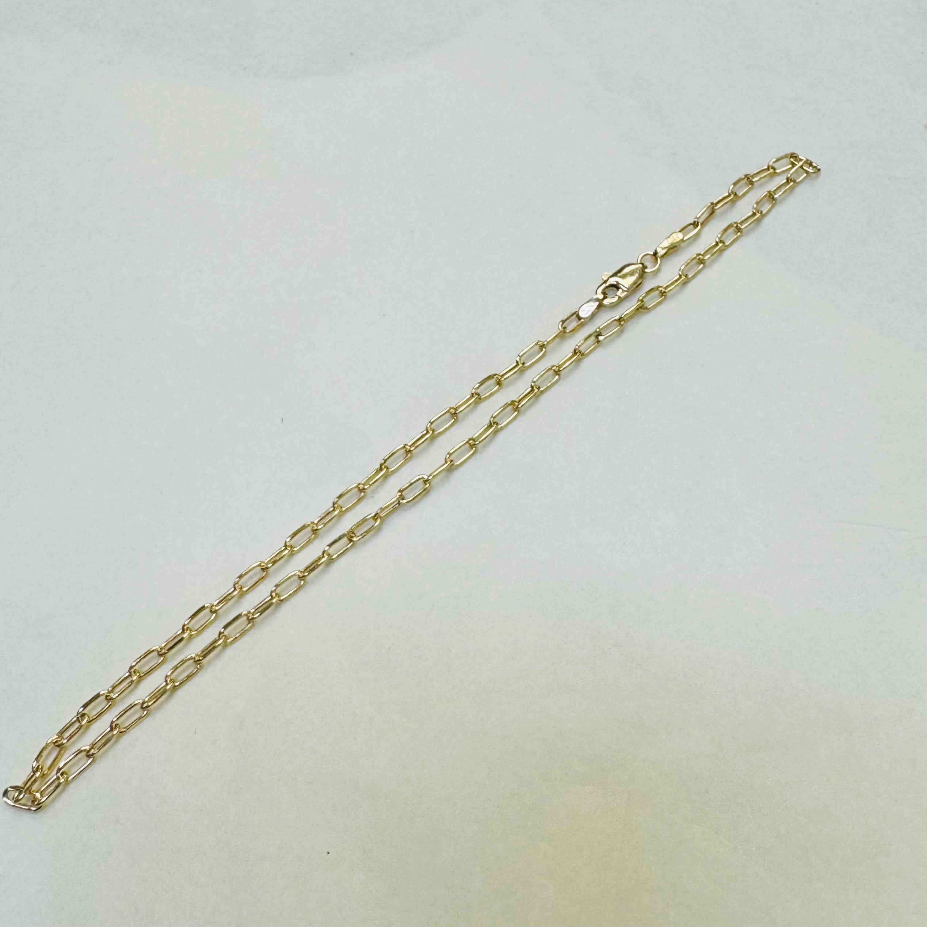 10K Yellow Gold Paperclip Link Chain Anklet 1mm 10”