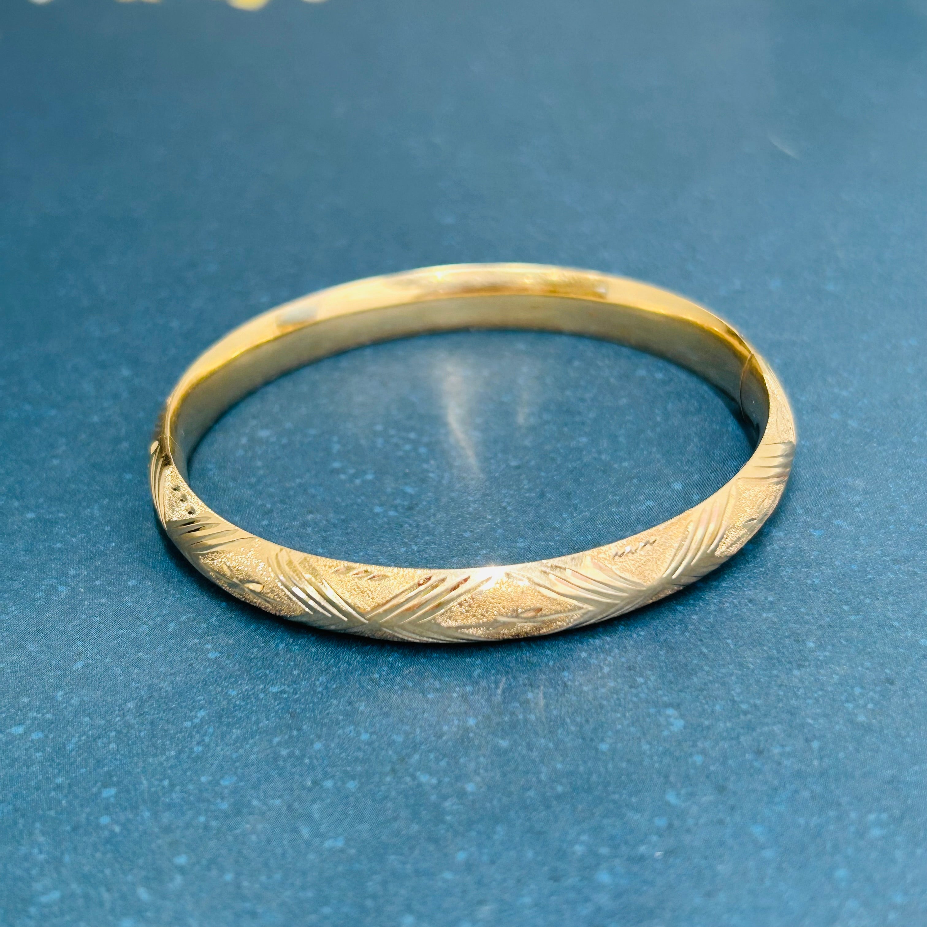 14K Beautiful Engraved Chunky Yellow Gold Bangle