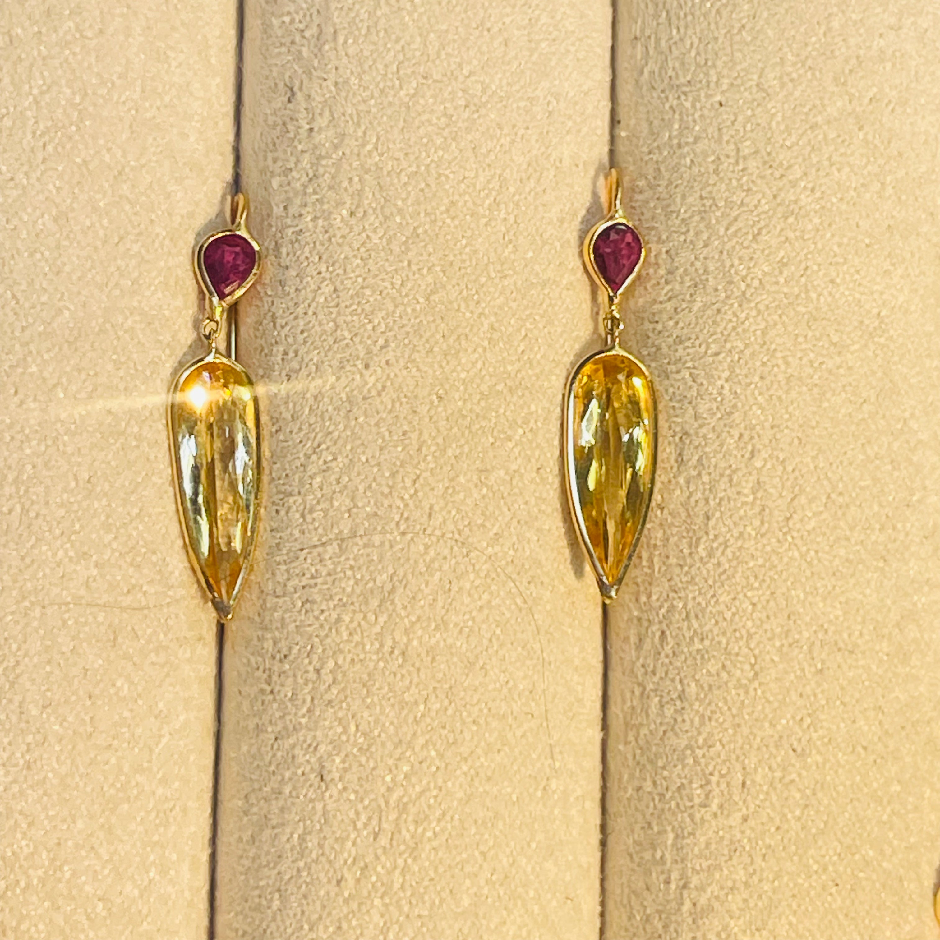 Ruby and Imperial Topaz 14K Yellow Gold Drop Earrings