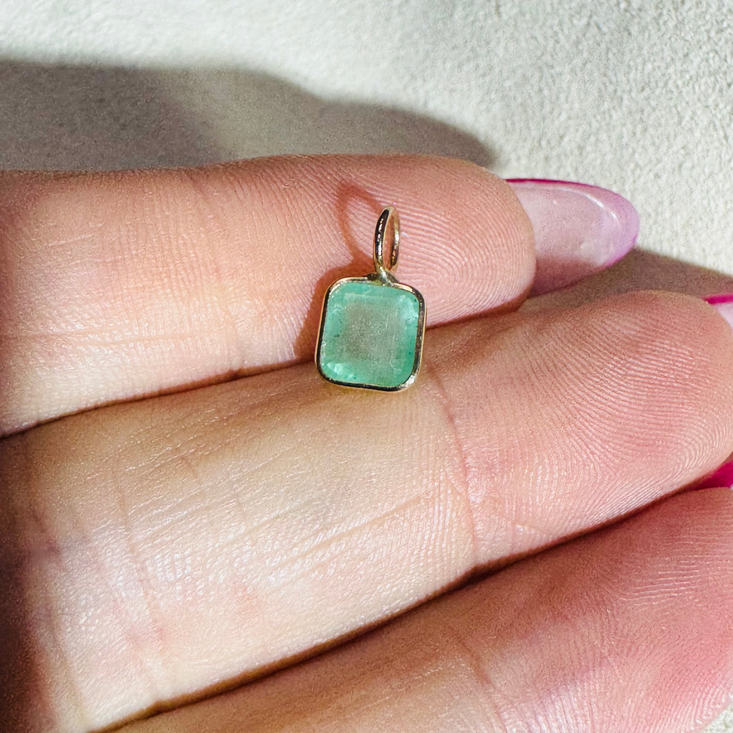 Emerald Charm Pendant 14K Yellow Gold