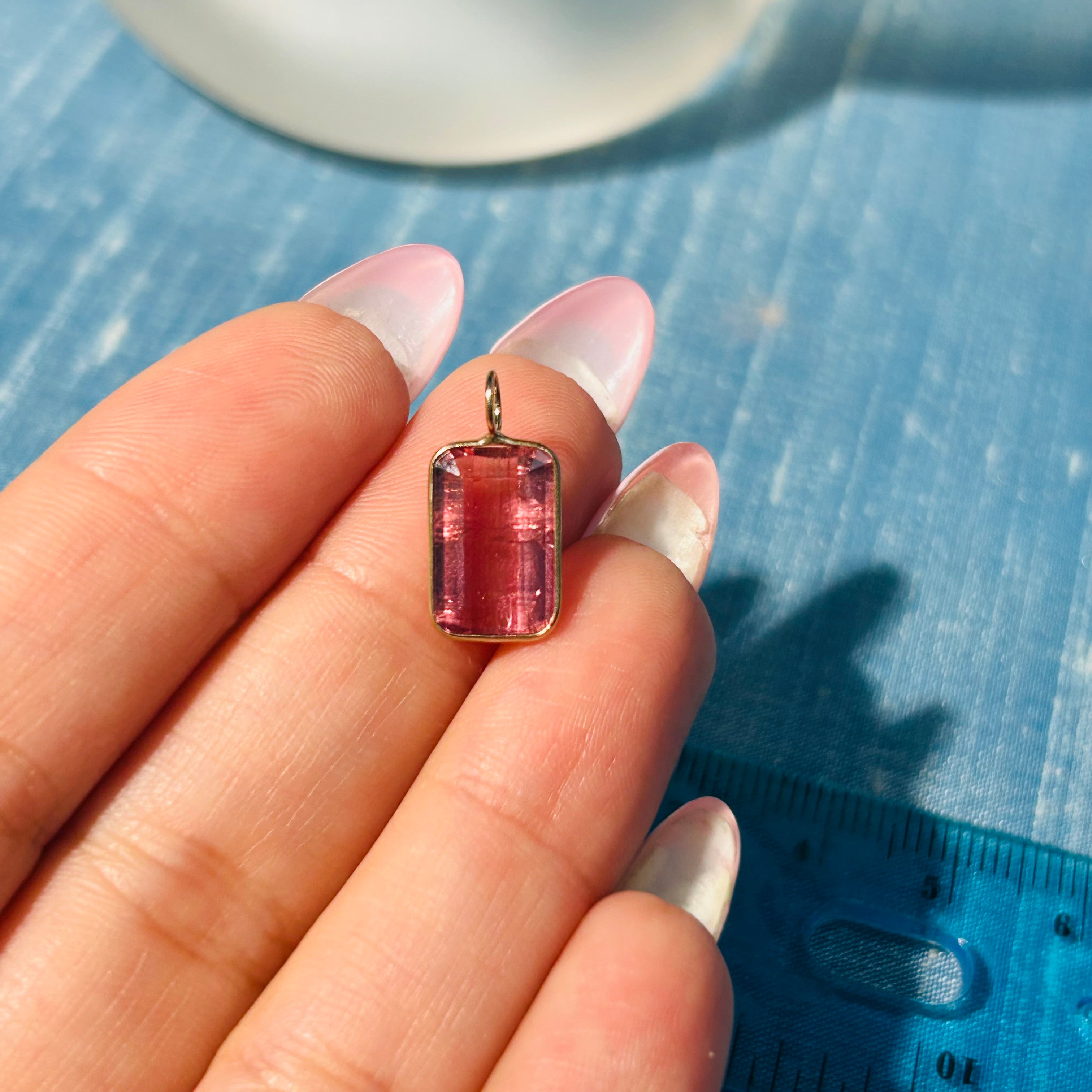 Pink Tourmaline 14K Yellow Gold Charm Pendant
