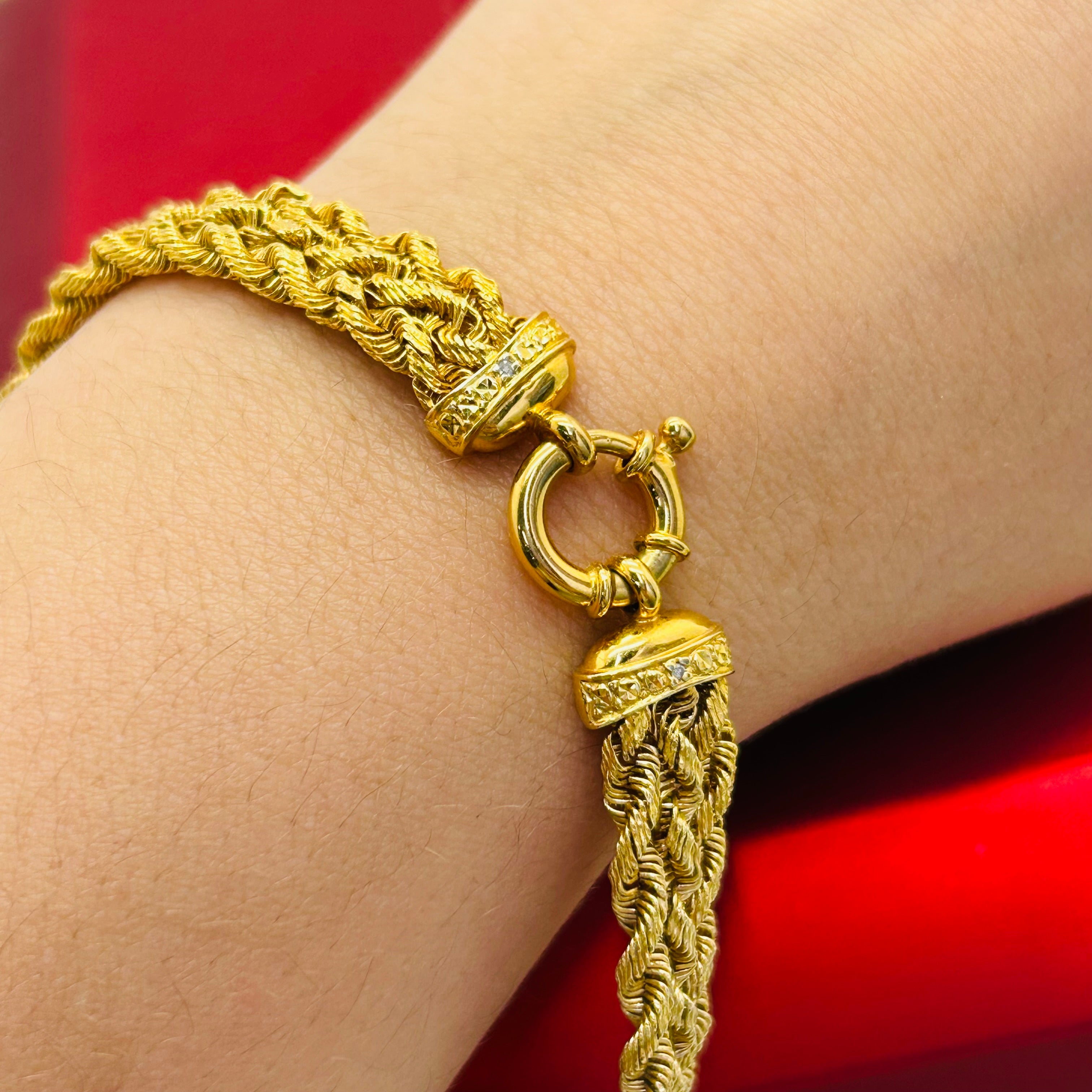 14K Yellow Gold 8.8g Bairded Rope Chain Bracelet 8.75”